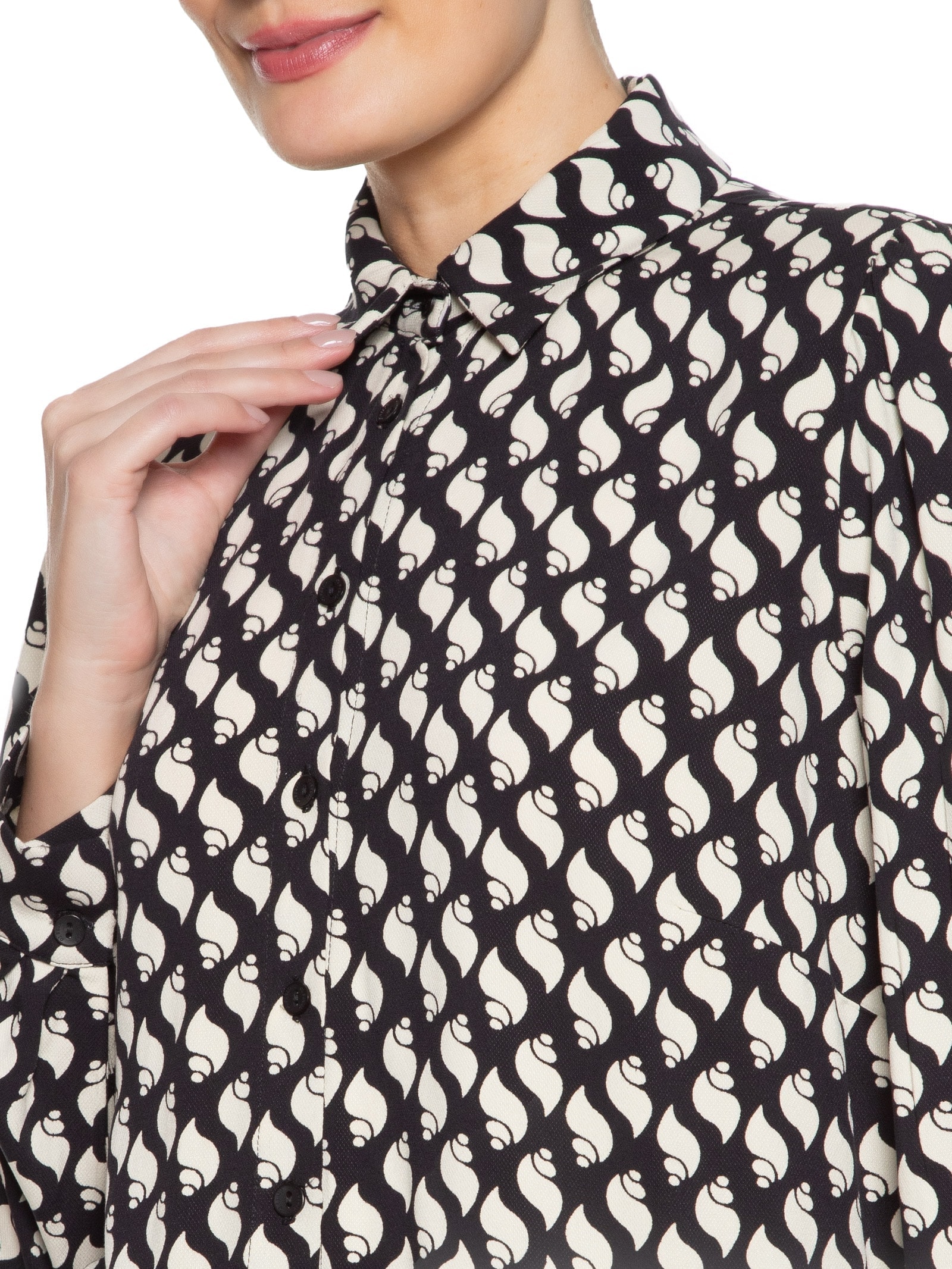 Camisa Feminina Crepe Estampa Litorânea Preto  Dress To