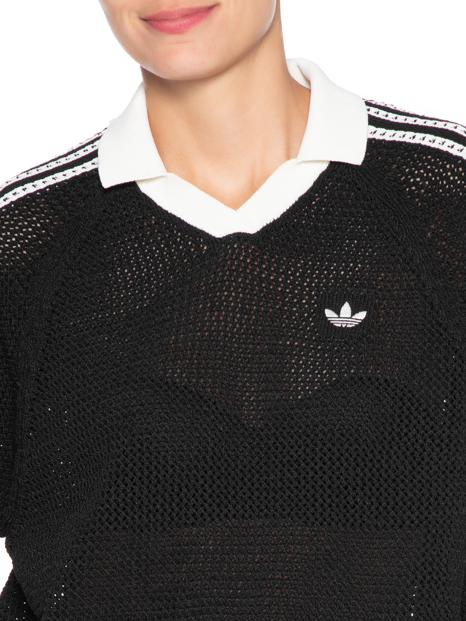 Camisa Feminina Crochet Polo Preto Adidas Originals