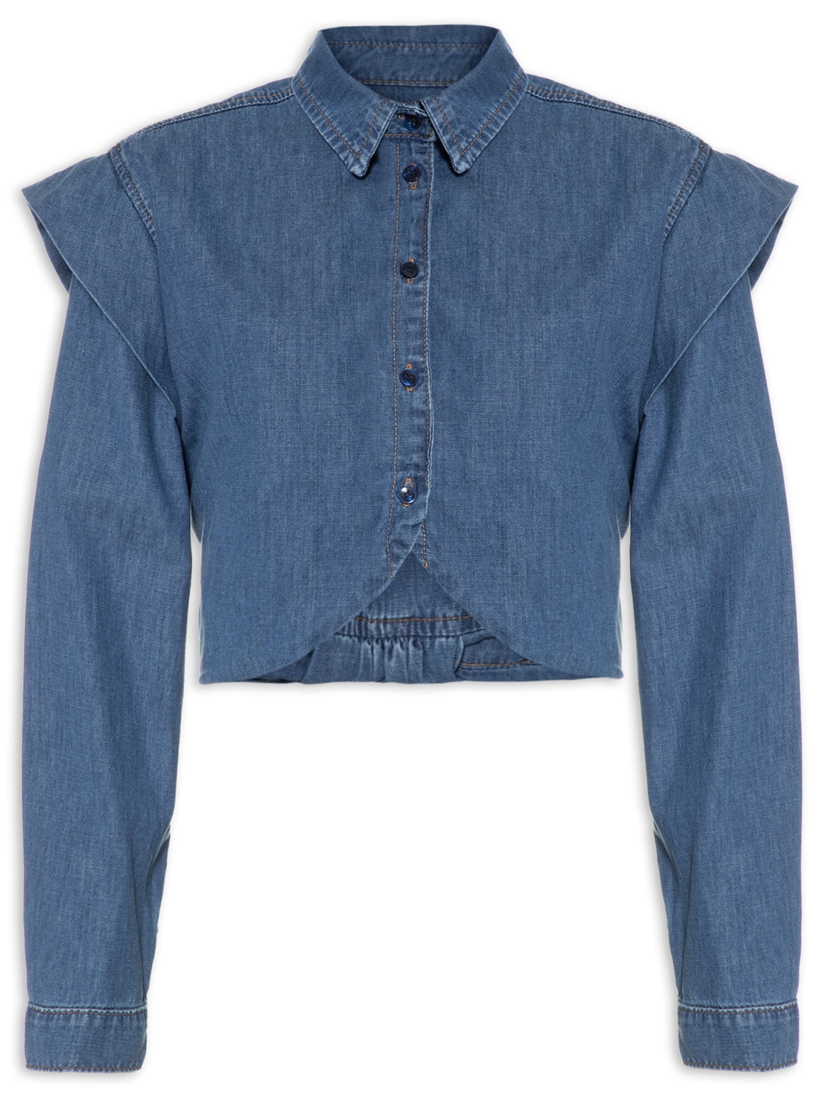 Camisa Feminina Cropped Azul Colcci