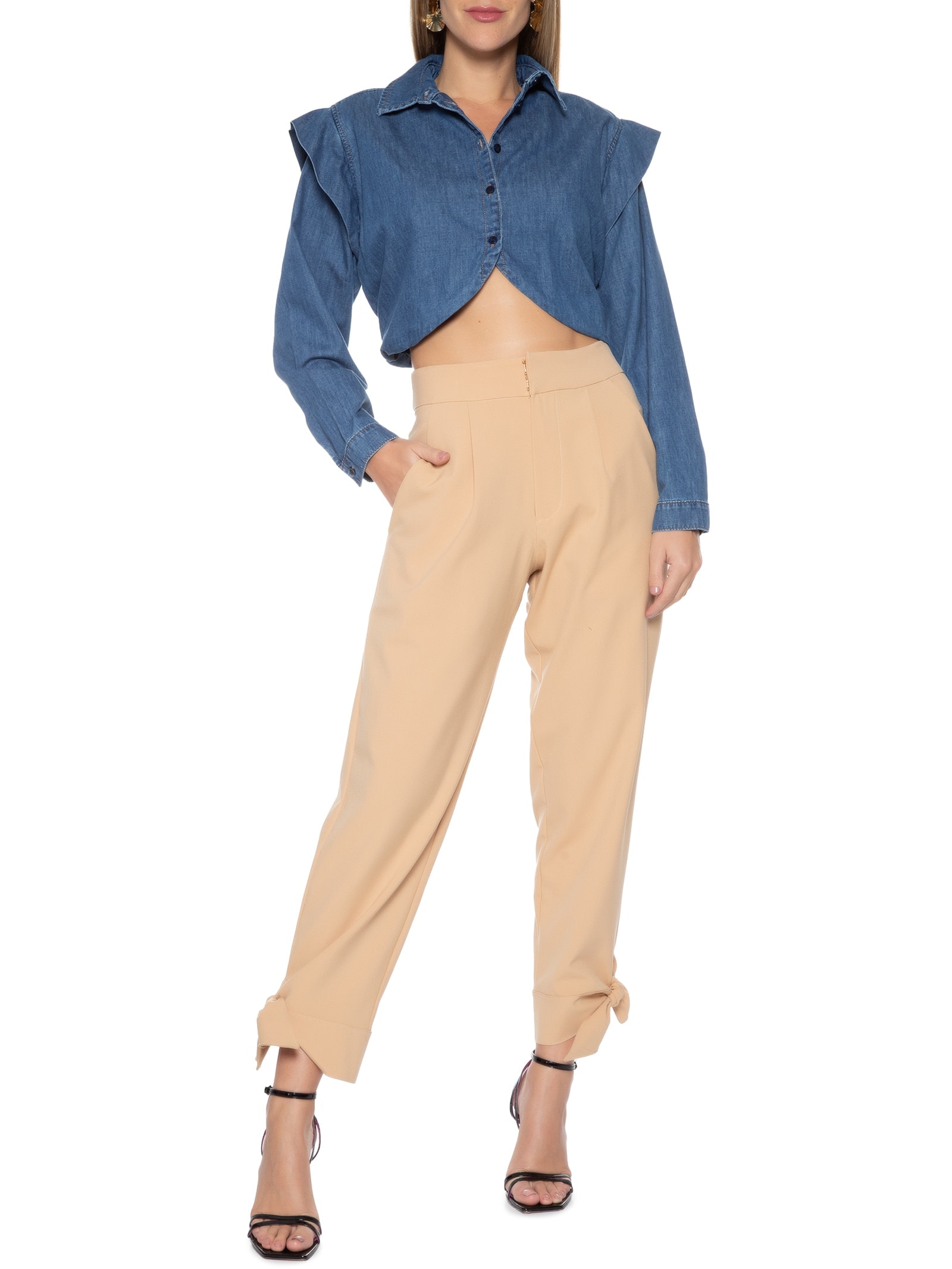 Camisa Feminina Cropped Azul Colcci