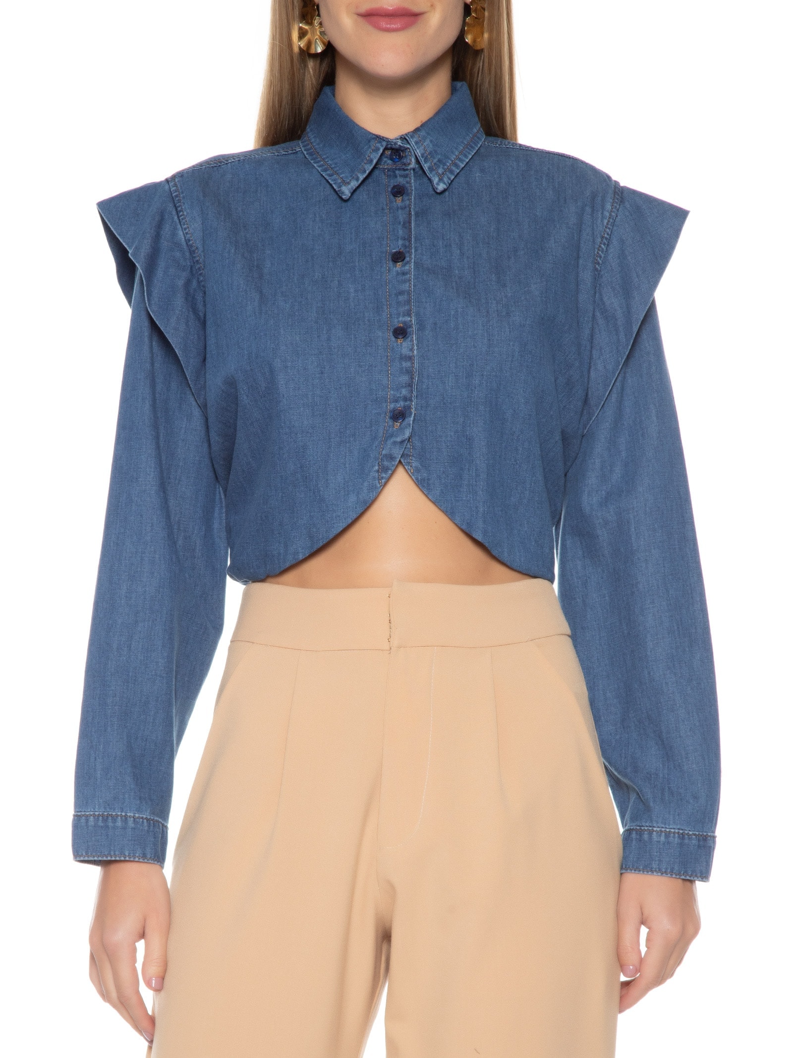 Camisa Feminina Cropped Azul Colcci