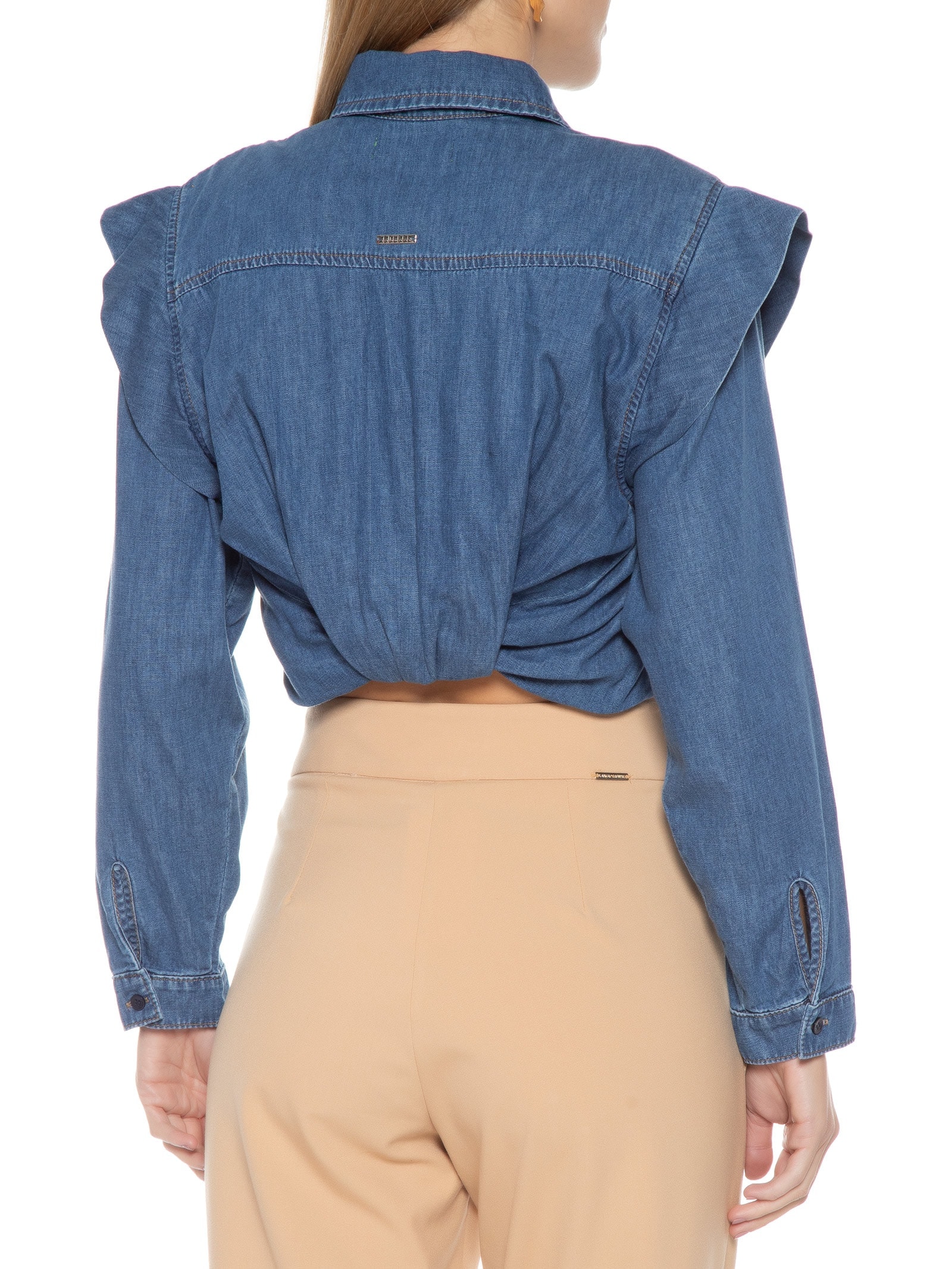 Camisa Feminina Cropped Azul Colcci