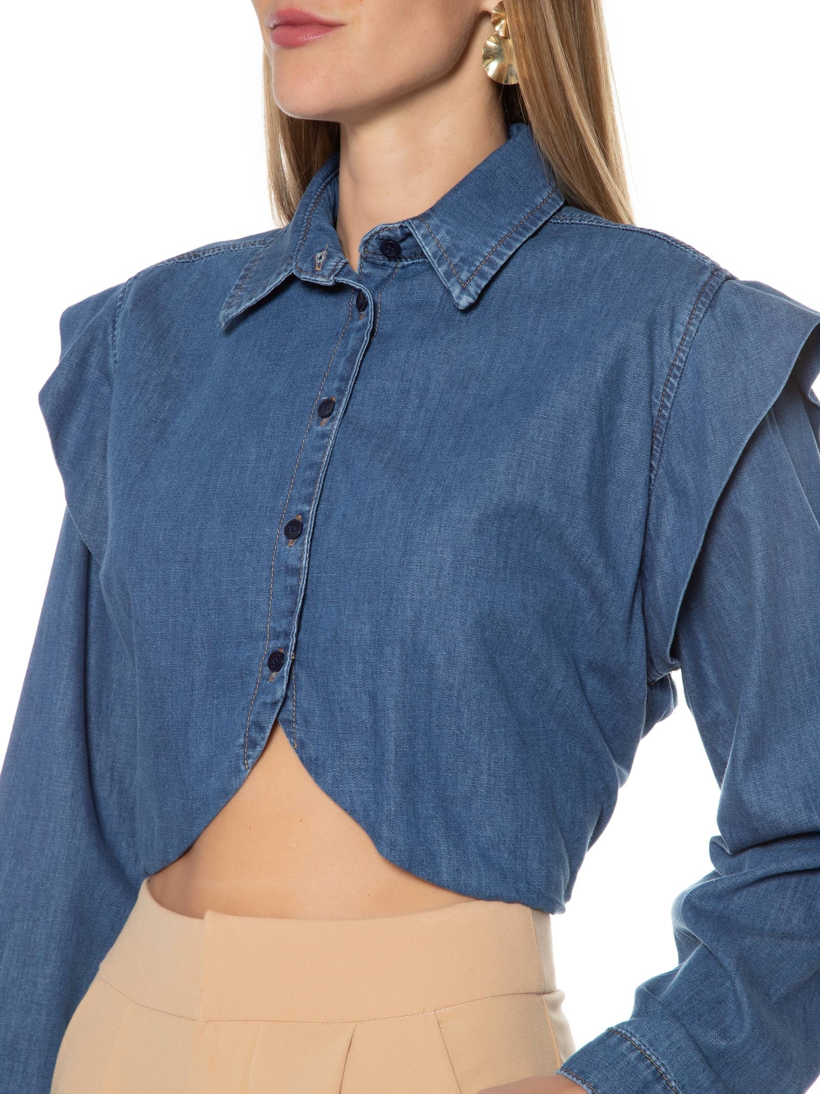 Camisa Feminina Cropped Azul Colcci