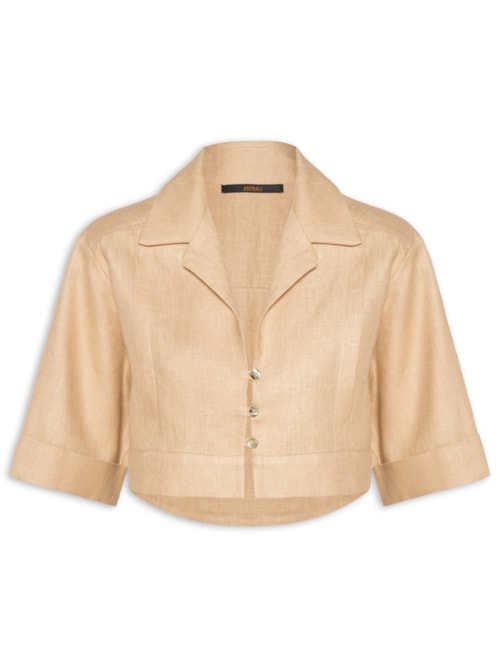 Camisa Feminina Cropped De Linho Natural – Bege