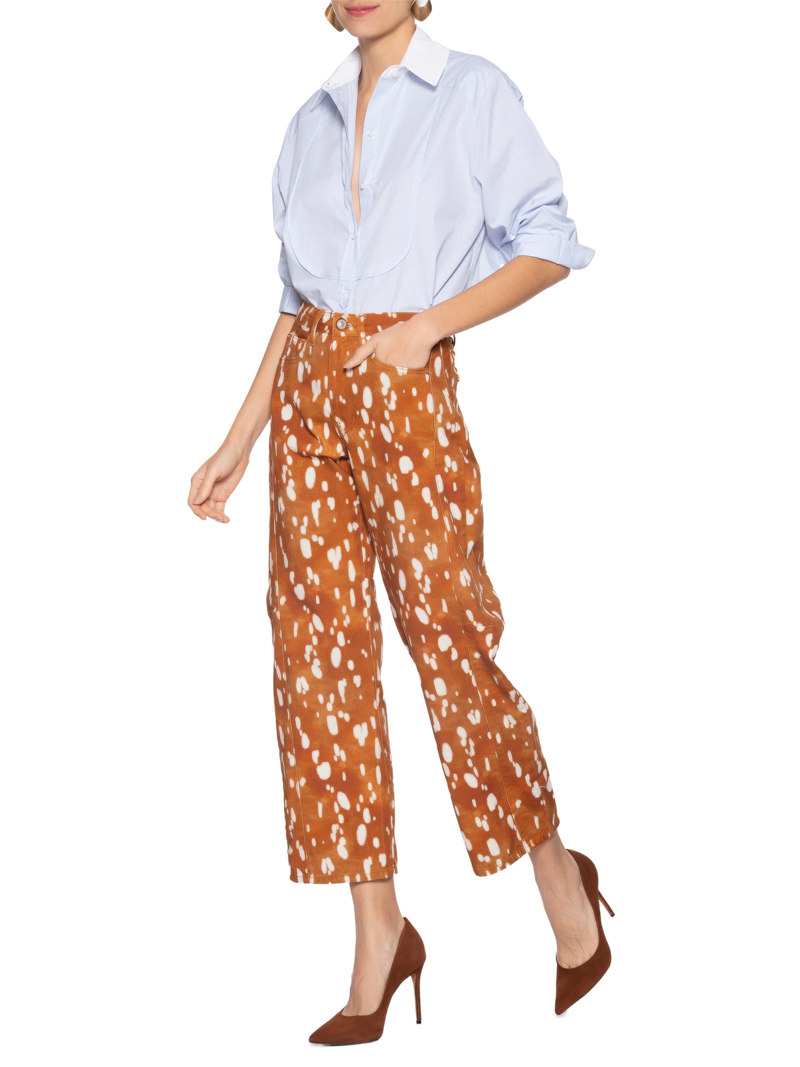 Camisa Feminina Cropped De Tricoline Vichy Azul Animale