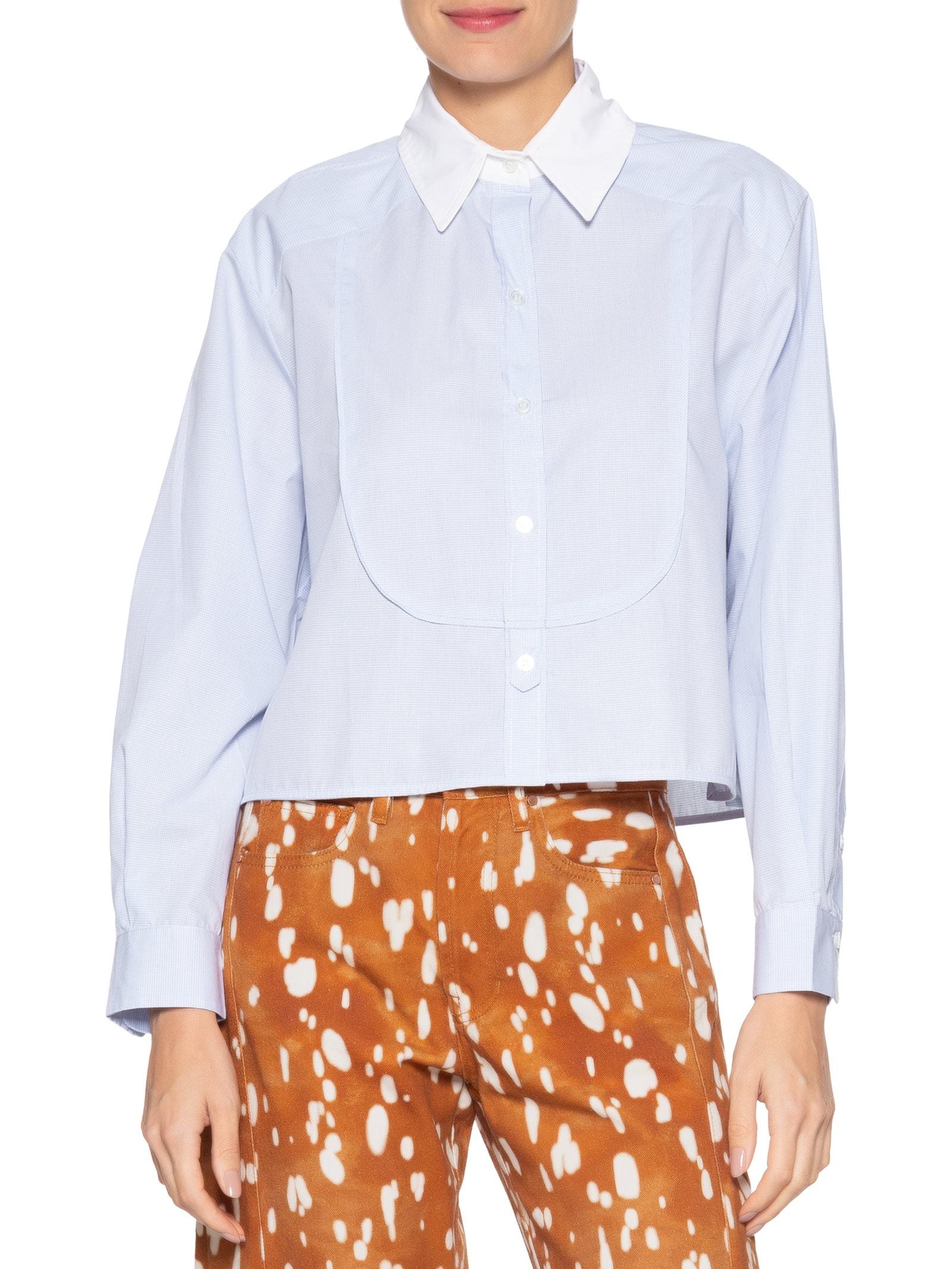 Camisa Feminina Cropped De Tricoline Vichy Azul Animale