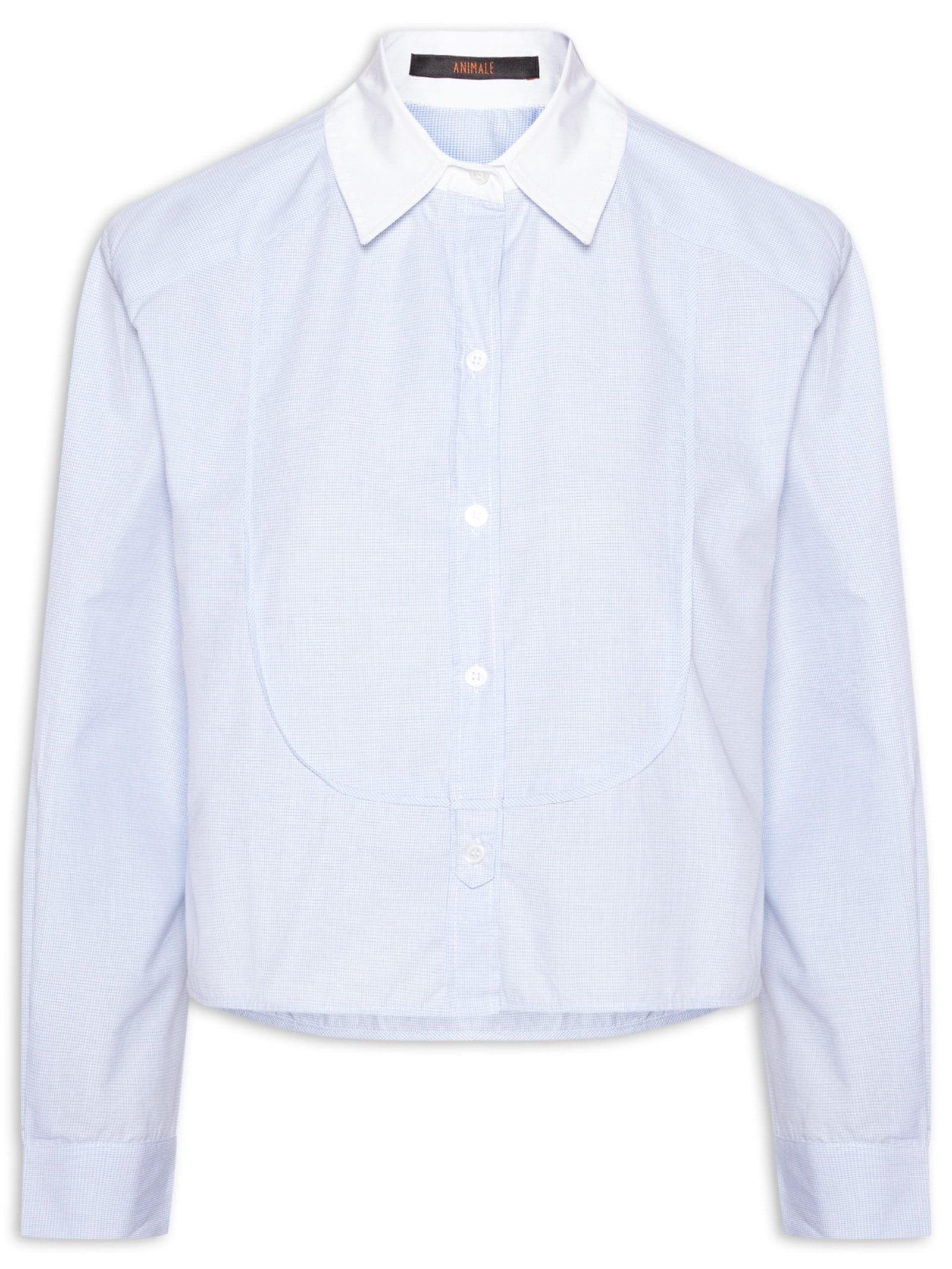 Camisa Feminina Cropped De Tricoline Vichy Azul Animale
