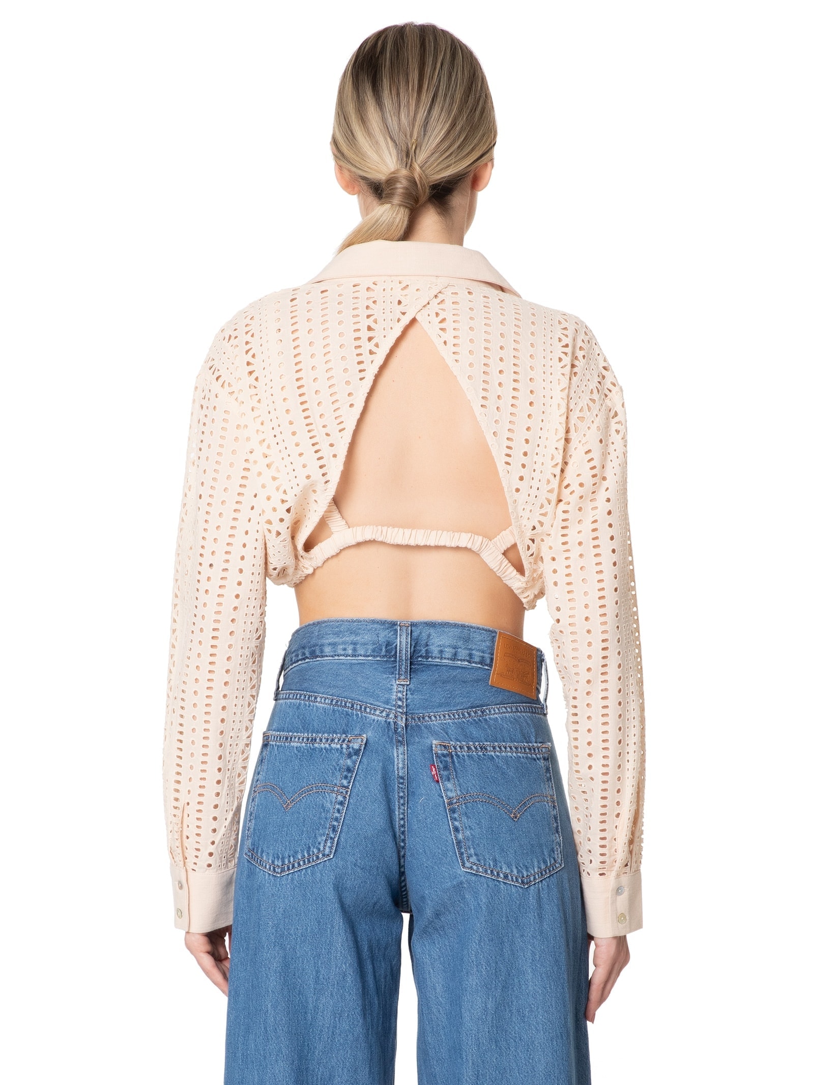 Camisa Feminina Cropped Em Laise Bege Market 33