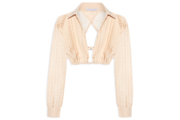 Camisa Feminina Cropped Em Laise - Bege