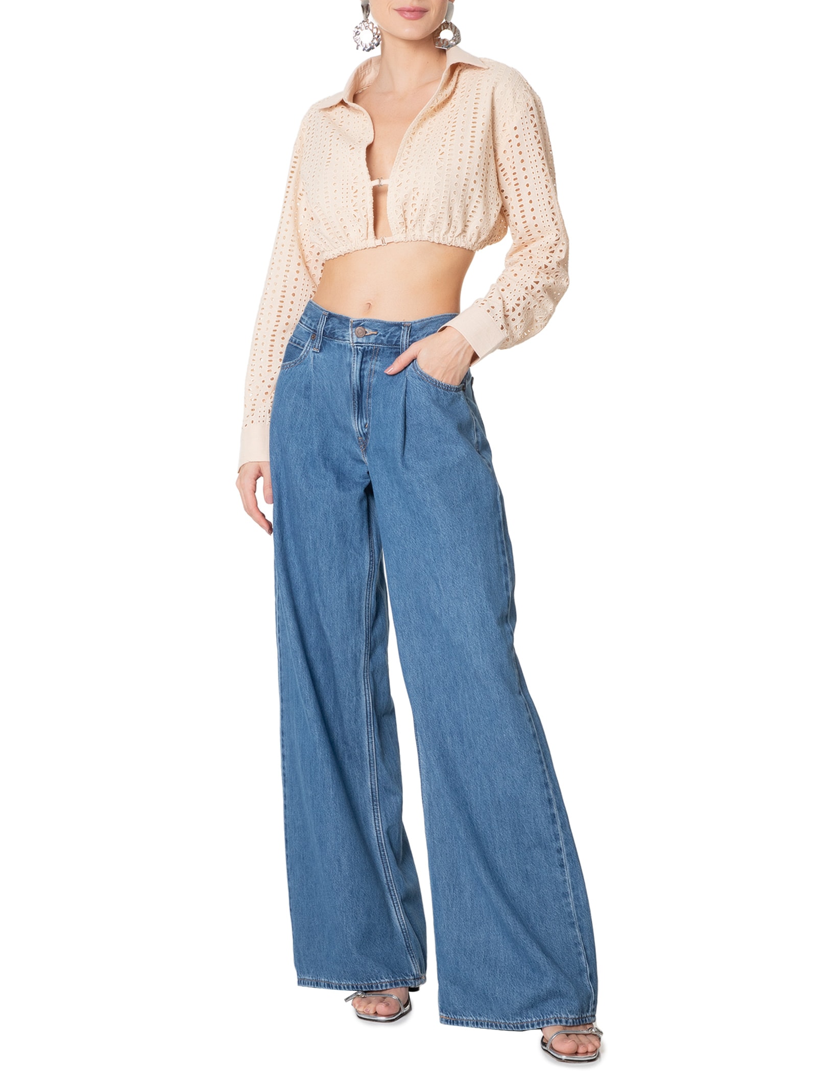 Camisa Feminina Cropped Em Laise Bege Market 33