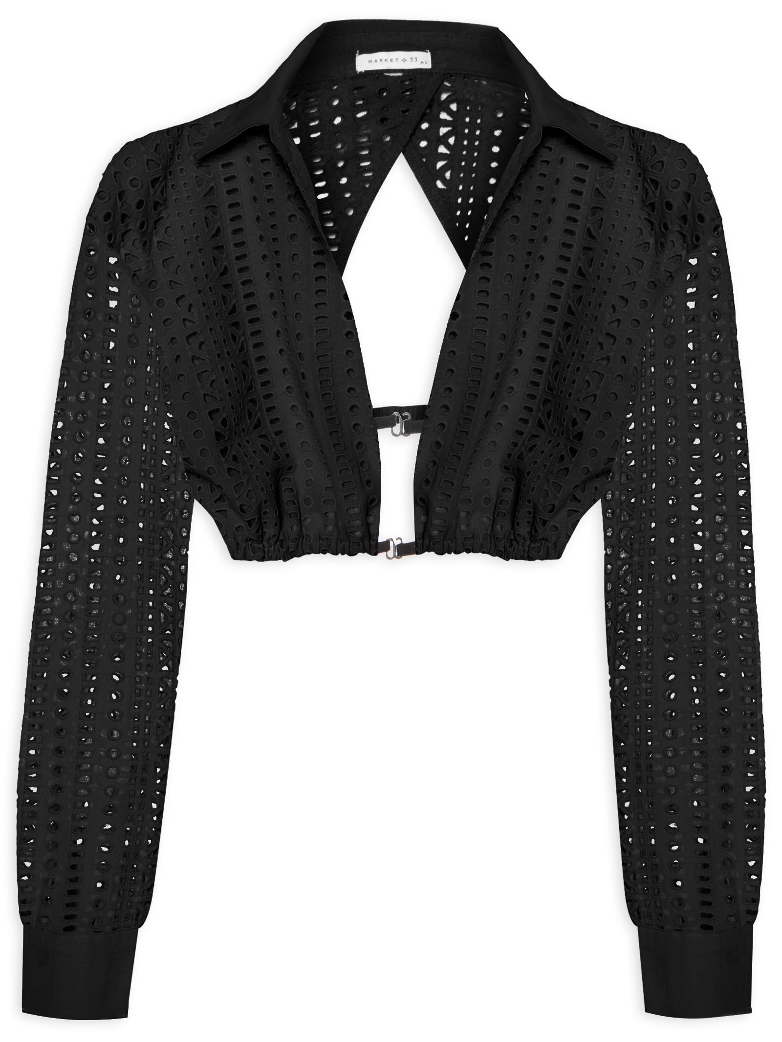 Camisa Feminina Cropped Em Laise Preto Market 33
