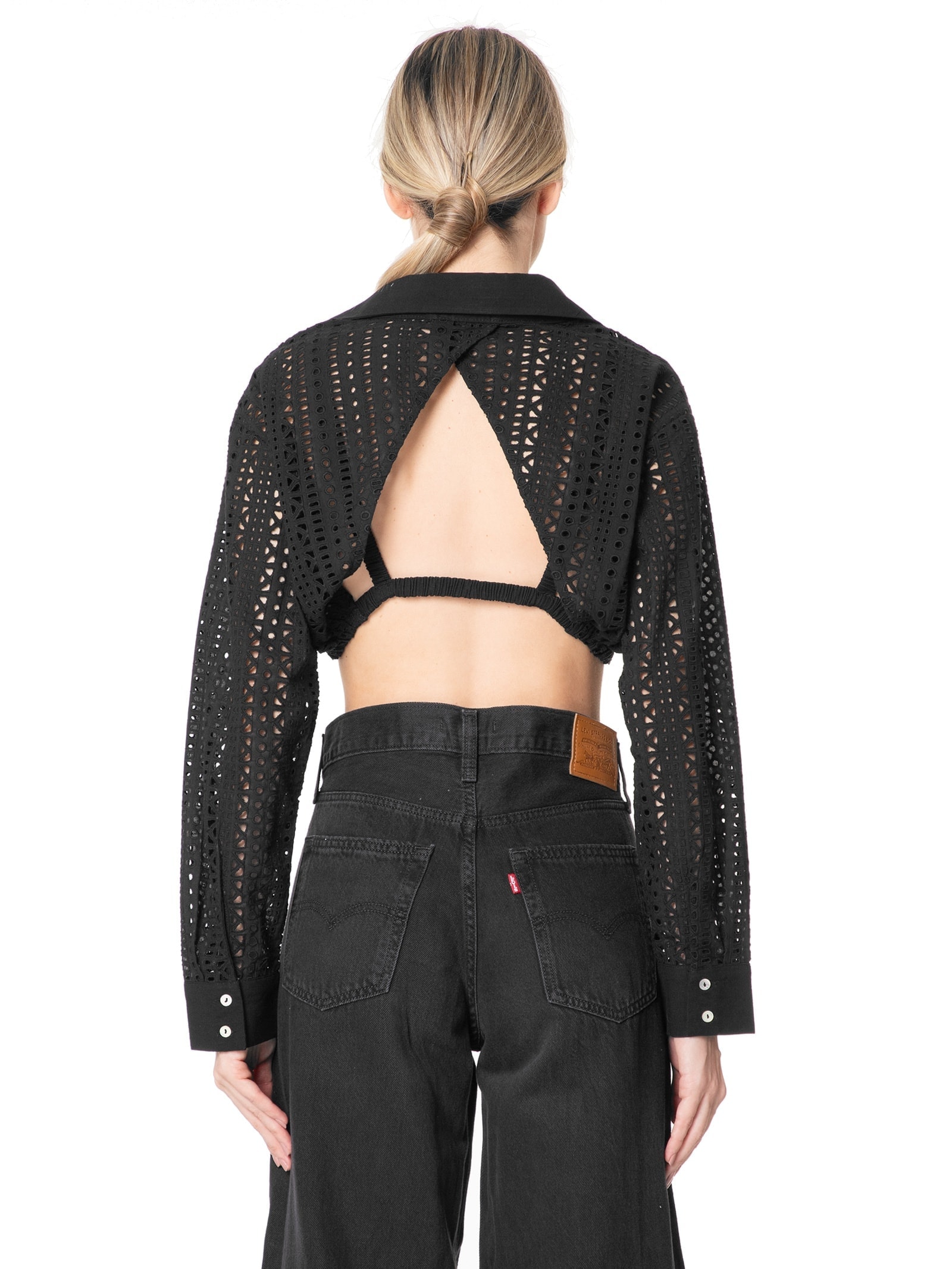 Camisa Feminina Cropped Em Laise Preto Market 33