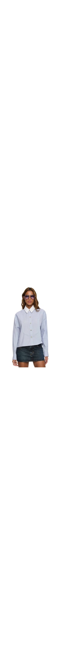 Camisa Feminina Cropped Mini Vichy - Azul
