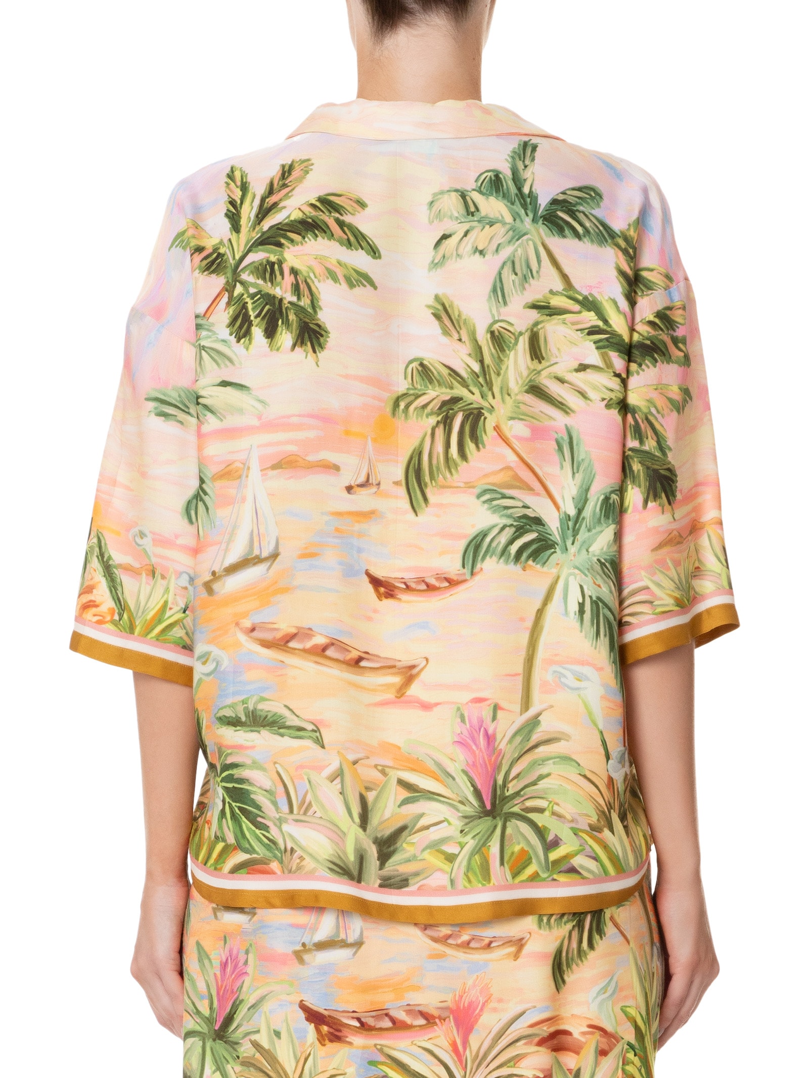Camisa Feminina Cropped Pintura Tropical Laranja Farm