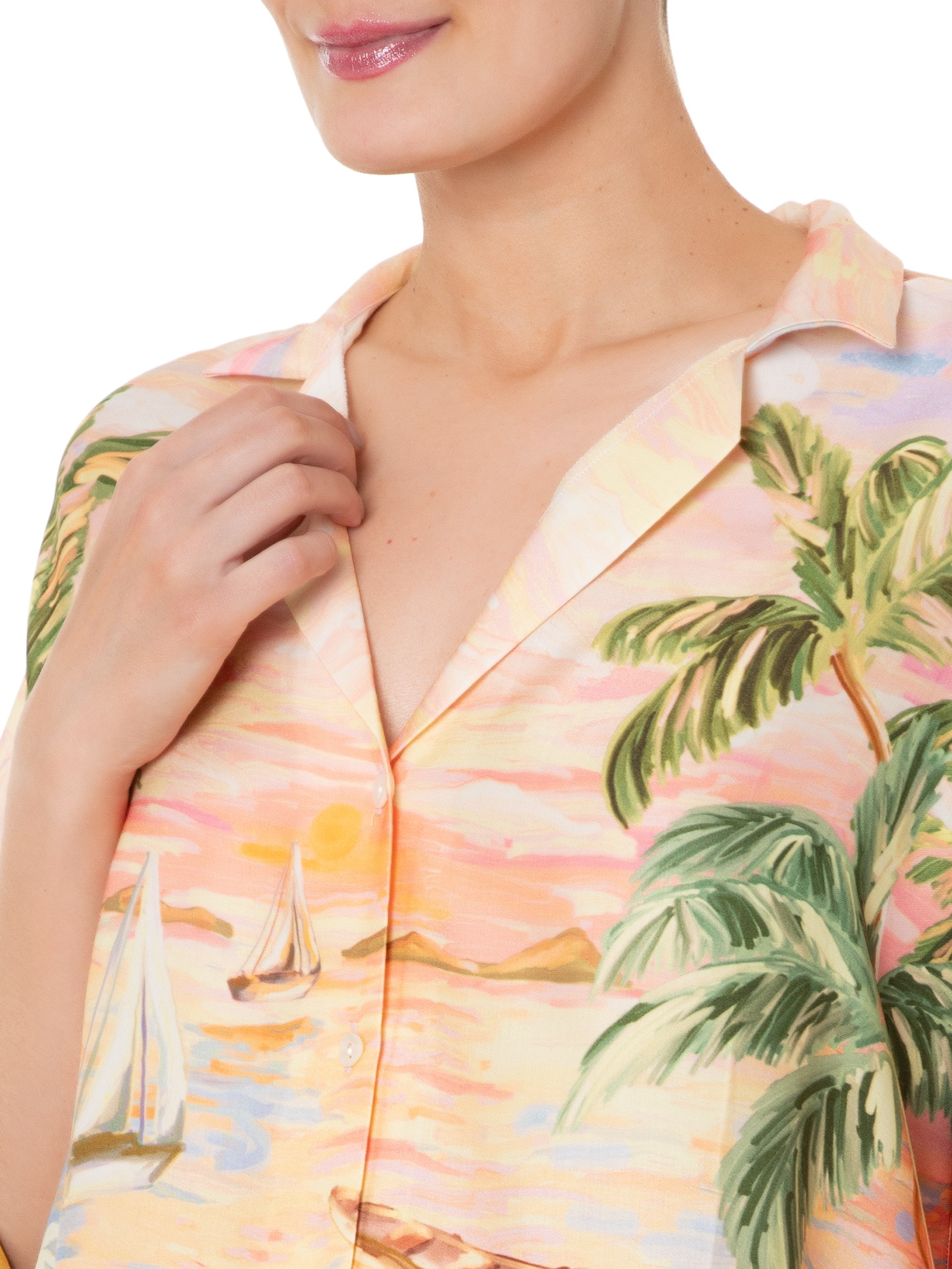 Camisa Feminina Cropped Pintura Tropical Laranja Farm