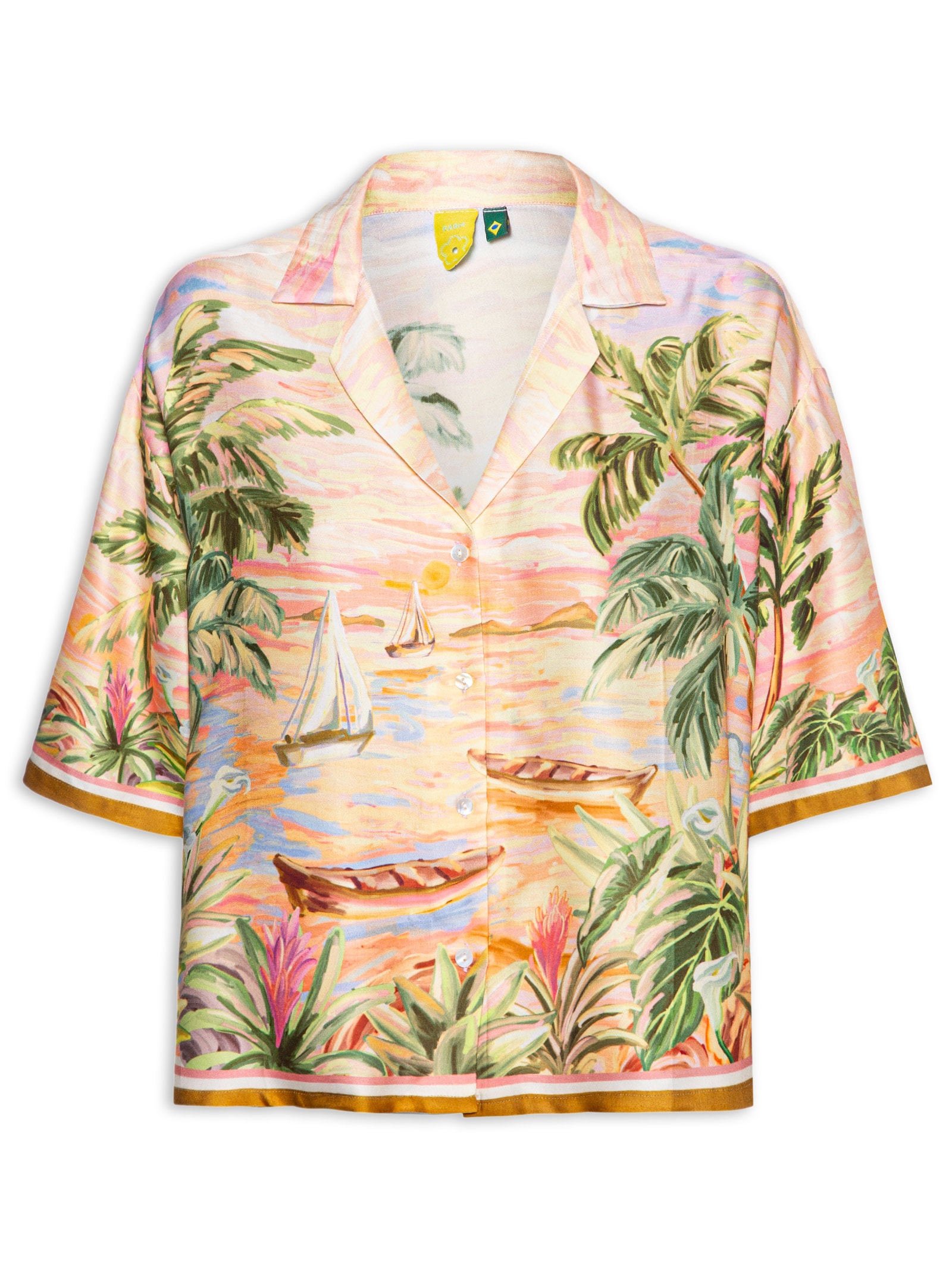 Camisa Feminina Cropped Pintura Tropical Laranja Farm