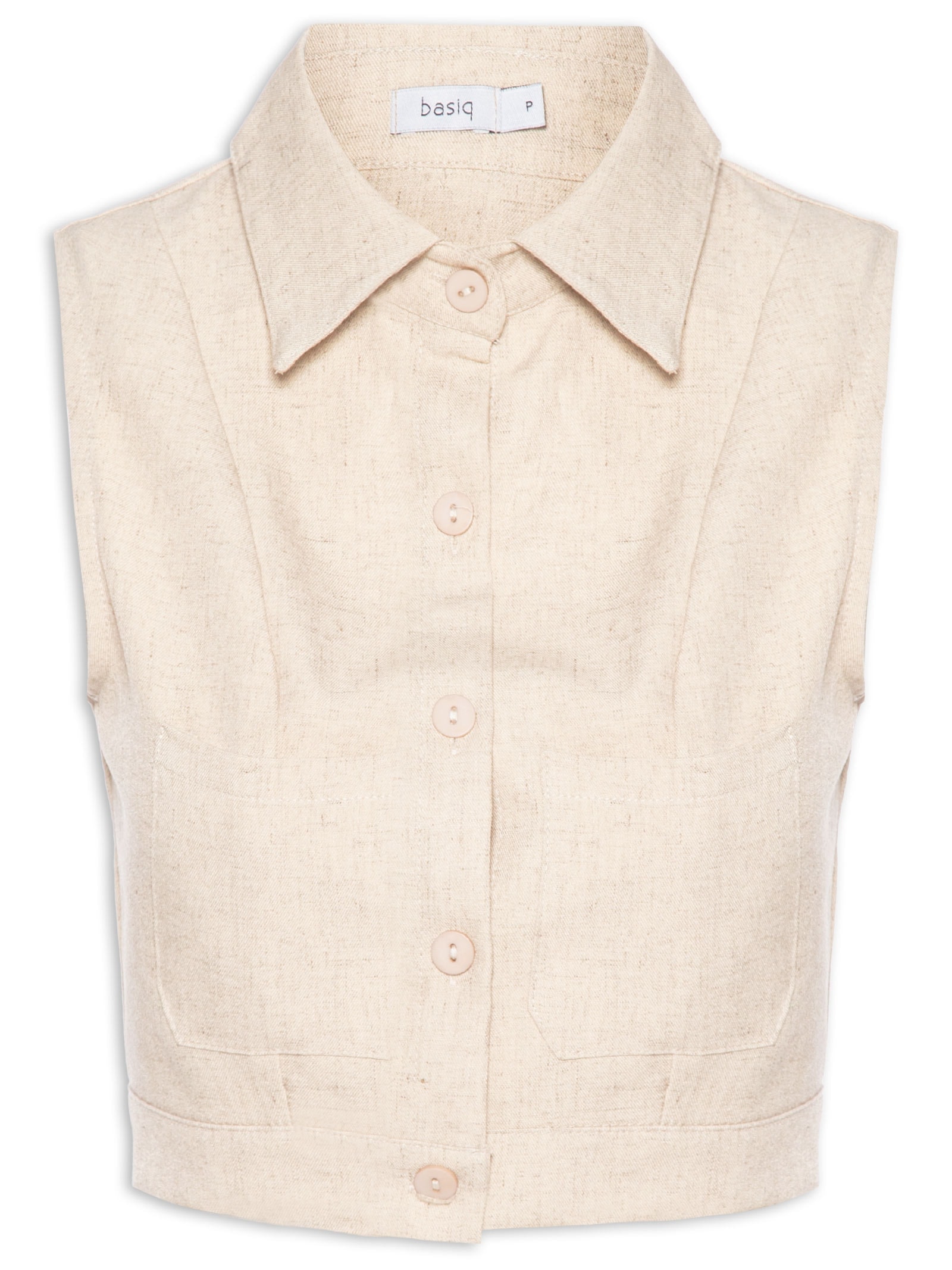 Camisa Feminina Cropped Sem Manga Bege Basiq