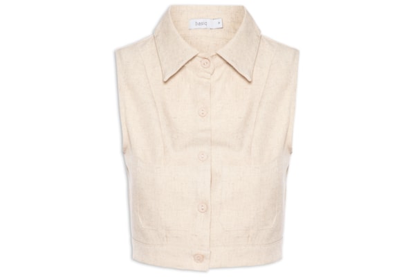 Camisa Feminina Cropped Sem Manga - Bege