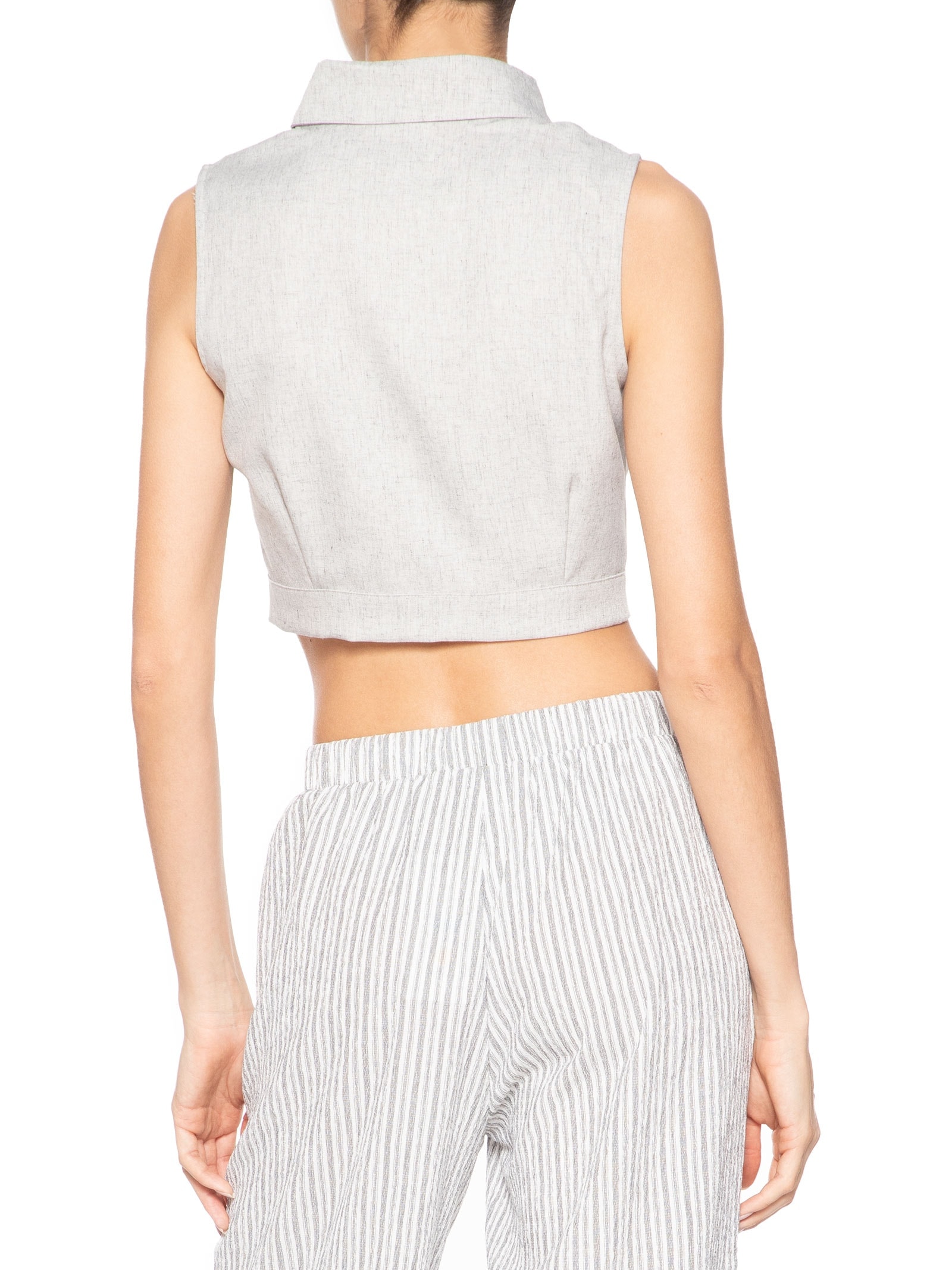 Camisa Feminina Cropped Sem Manga Cinza Basiq