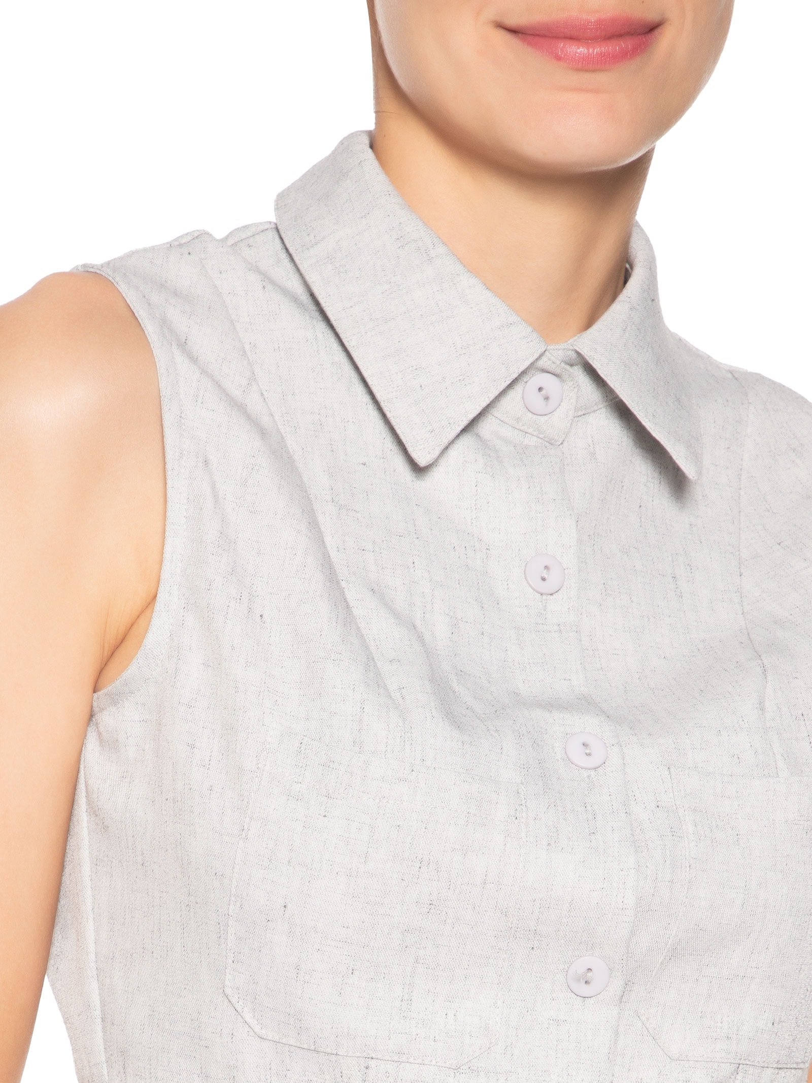 Camisa Feminina Cropped Sem Manga Cinza Basiq