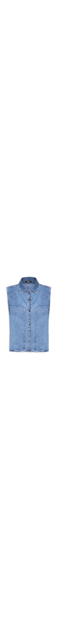 Camisa Feminina Cropped Sem Manga Jeans - Azul
