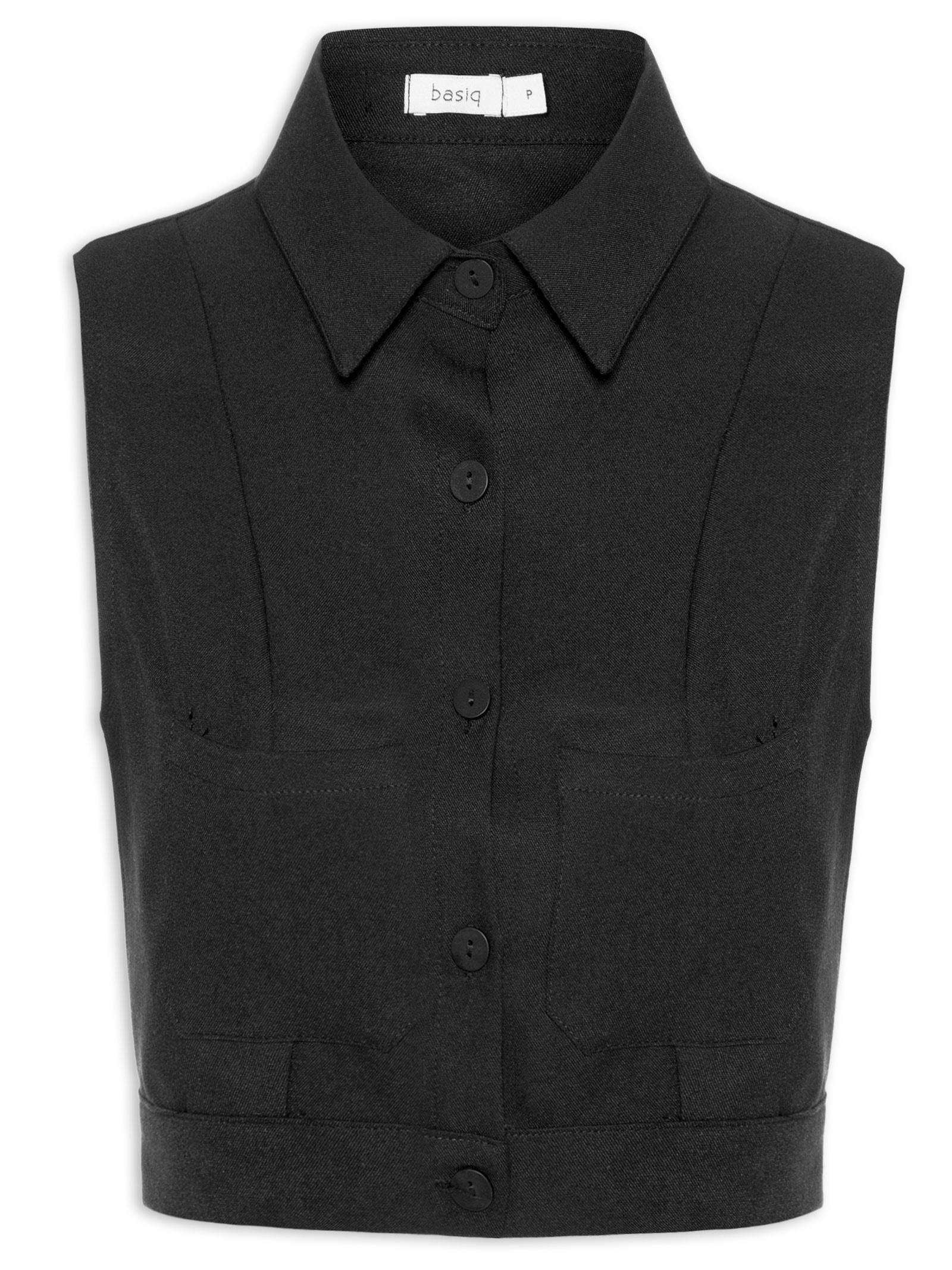 Camisa Feminina Cropped Sem Manga Preto Basiq