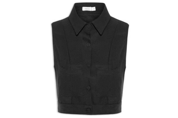 Camisa Feminina Cropped Sem Manga - Preto