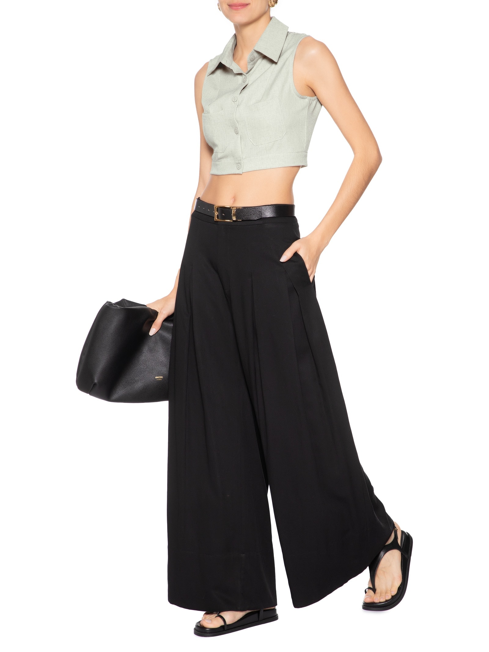 Camisa Feminina Cropped Sem Manga Verde Basiq