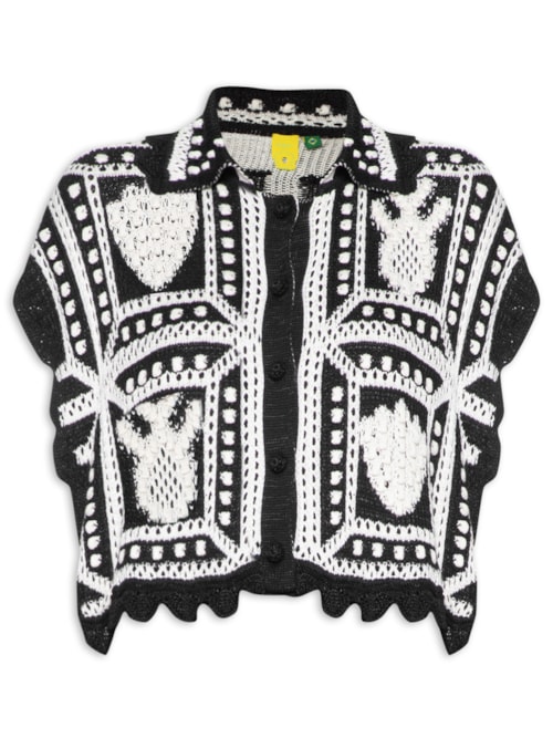 Camisa Feminina Cropped Tricot Artesanal – Preto