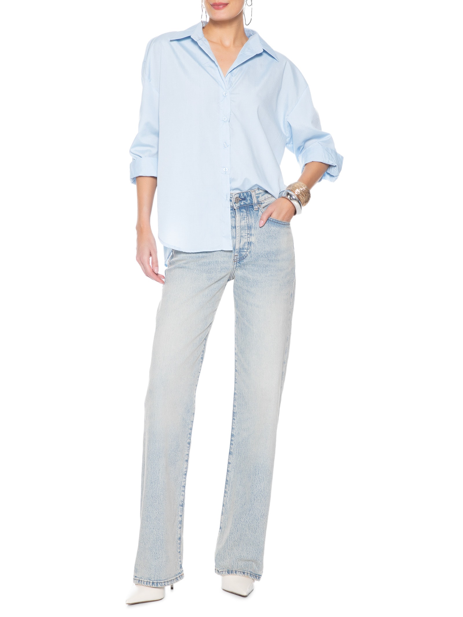 Camisa Feminina De Alfaiataria Azul Market 33