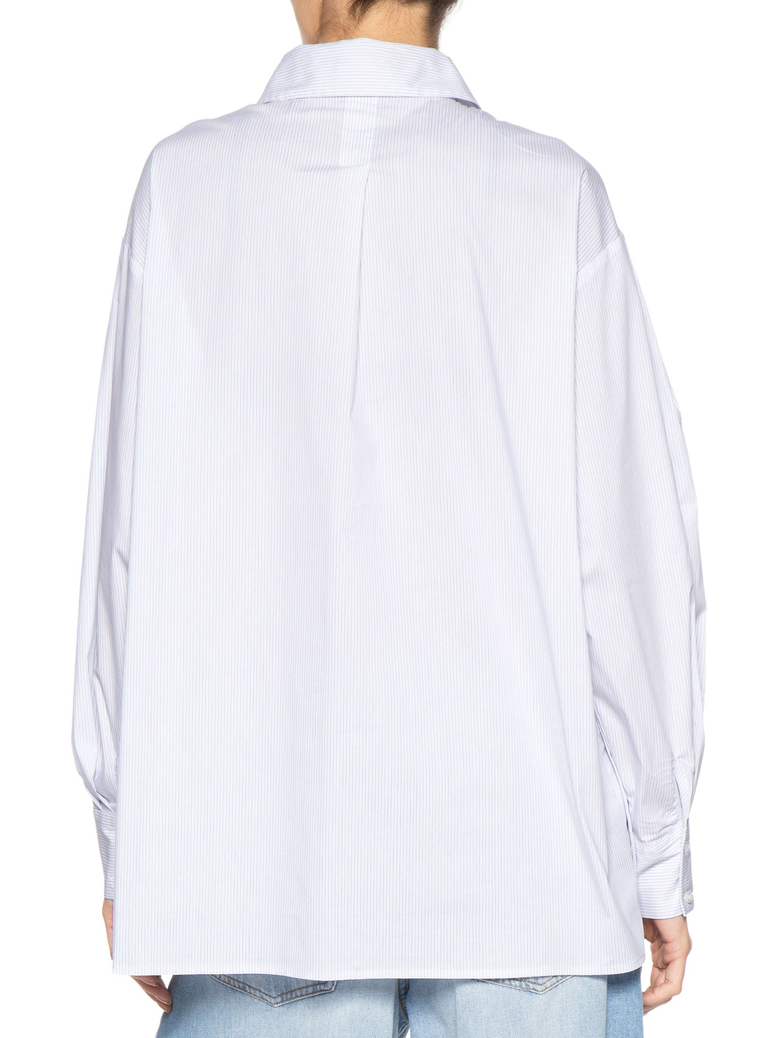 Camisa Feminina De Algodão Listrada Com Bolsos Azul Animale Jeans