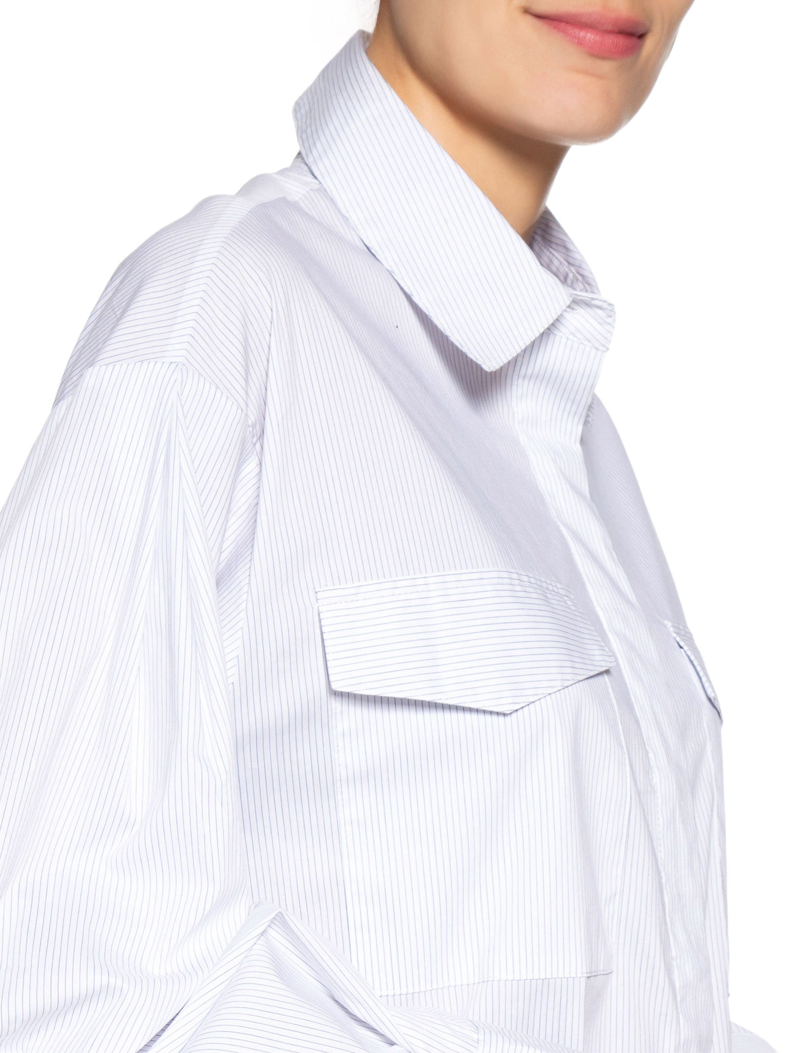 Camisa Feminina De Algodão Listrada Com Bolsos Azul Animale Jeans