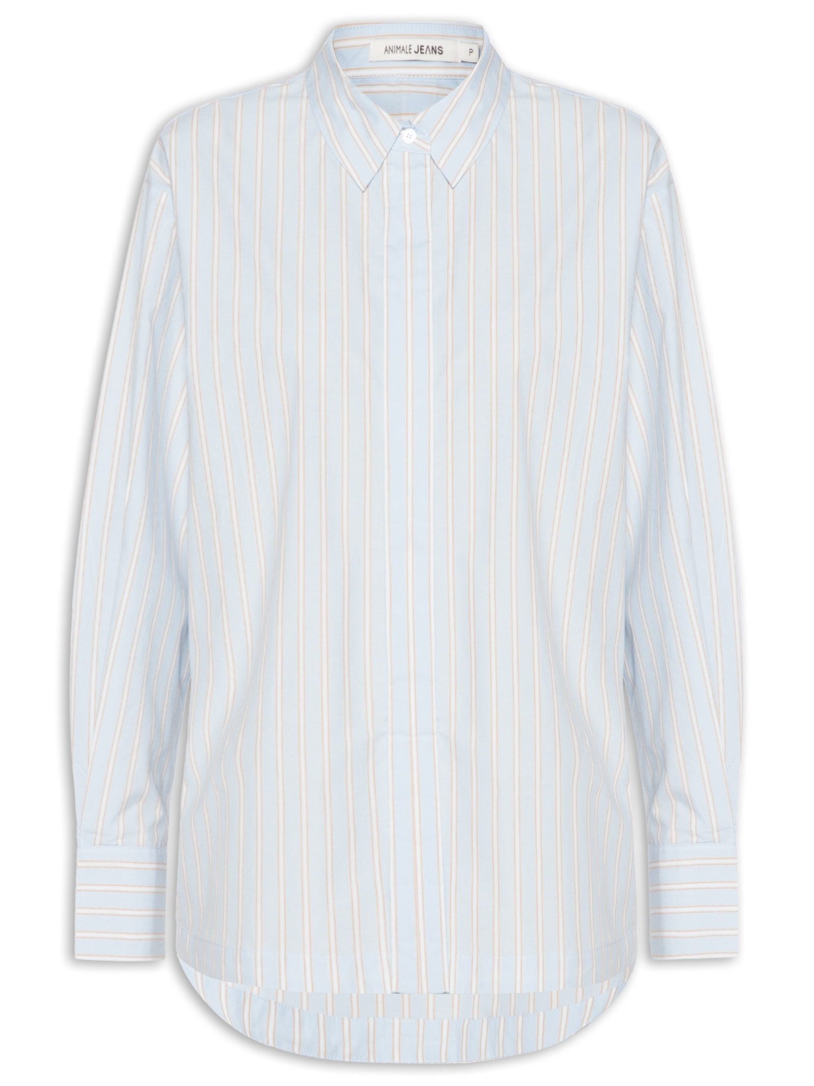 Camisa Feminina De Algodão Listrada Com Prega Azul Animale Jeans