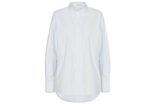 Camisa Feminina De Algodão Listrada Com Prega - Azul