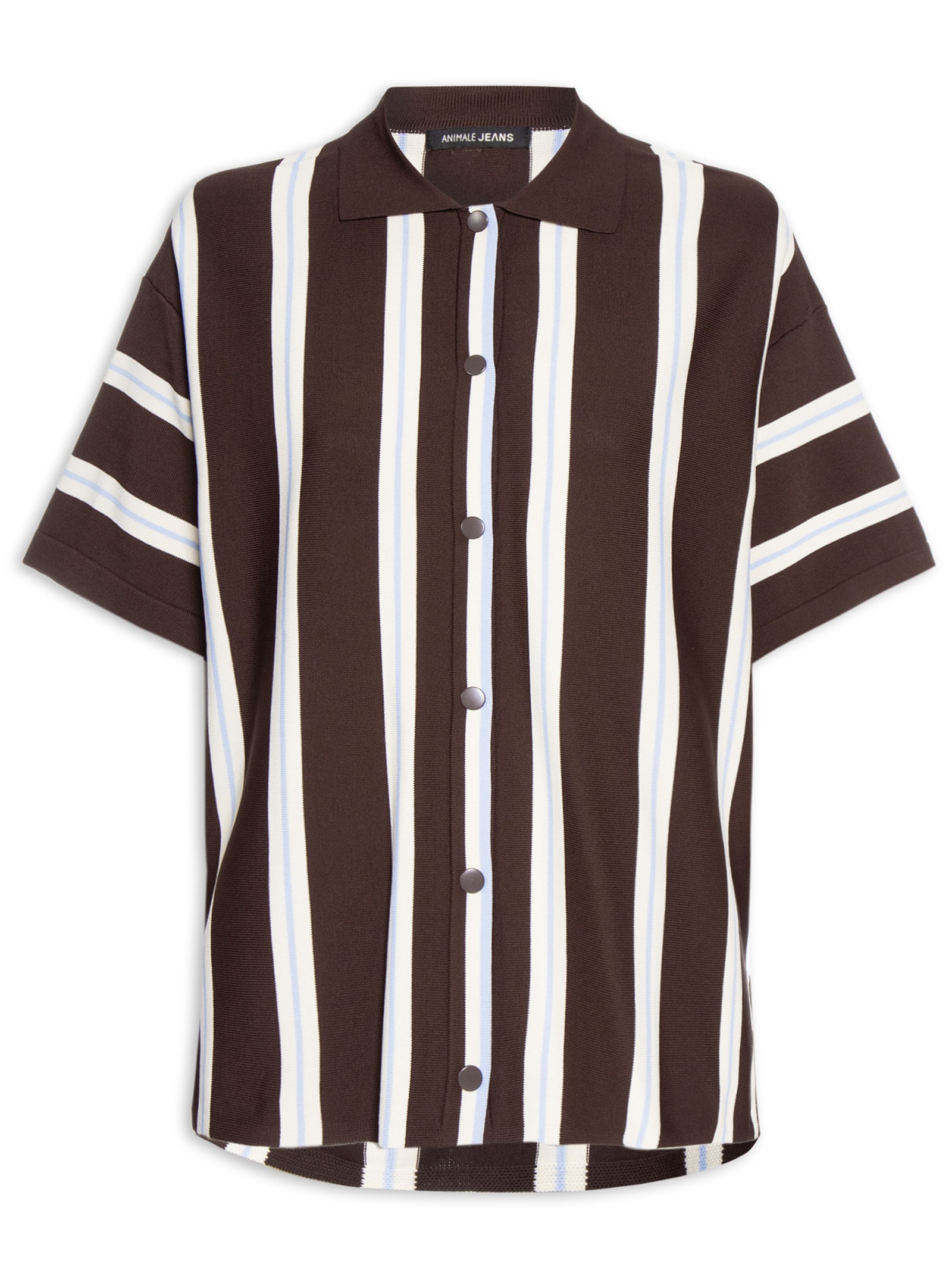 Camisa Feminina De Botão De Tricot Listrada Marrom Animale Jeans