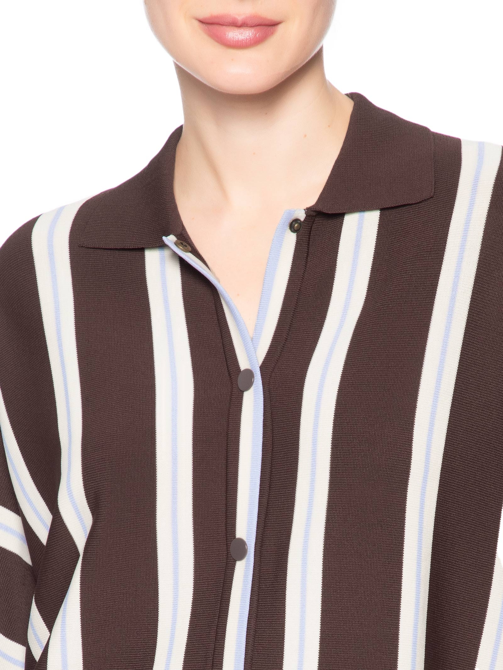 Camisa Feminina De Botão De Tricot Listrada Marrom Animale Jeans