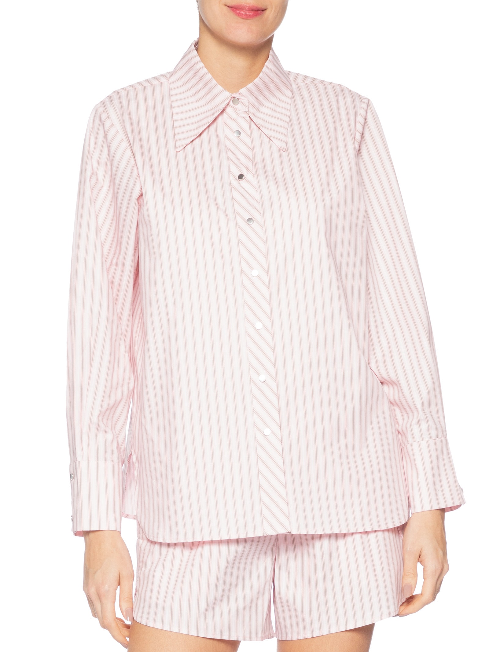 Camisa Feminina De Botão Manga Longa Fio Tinto Rosa Animale Jeans