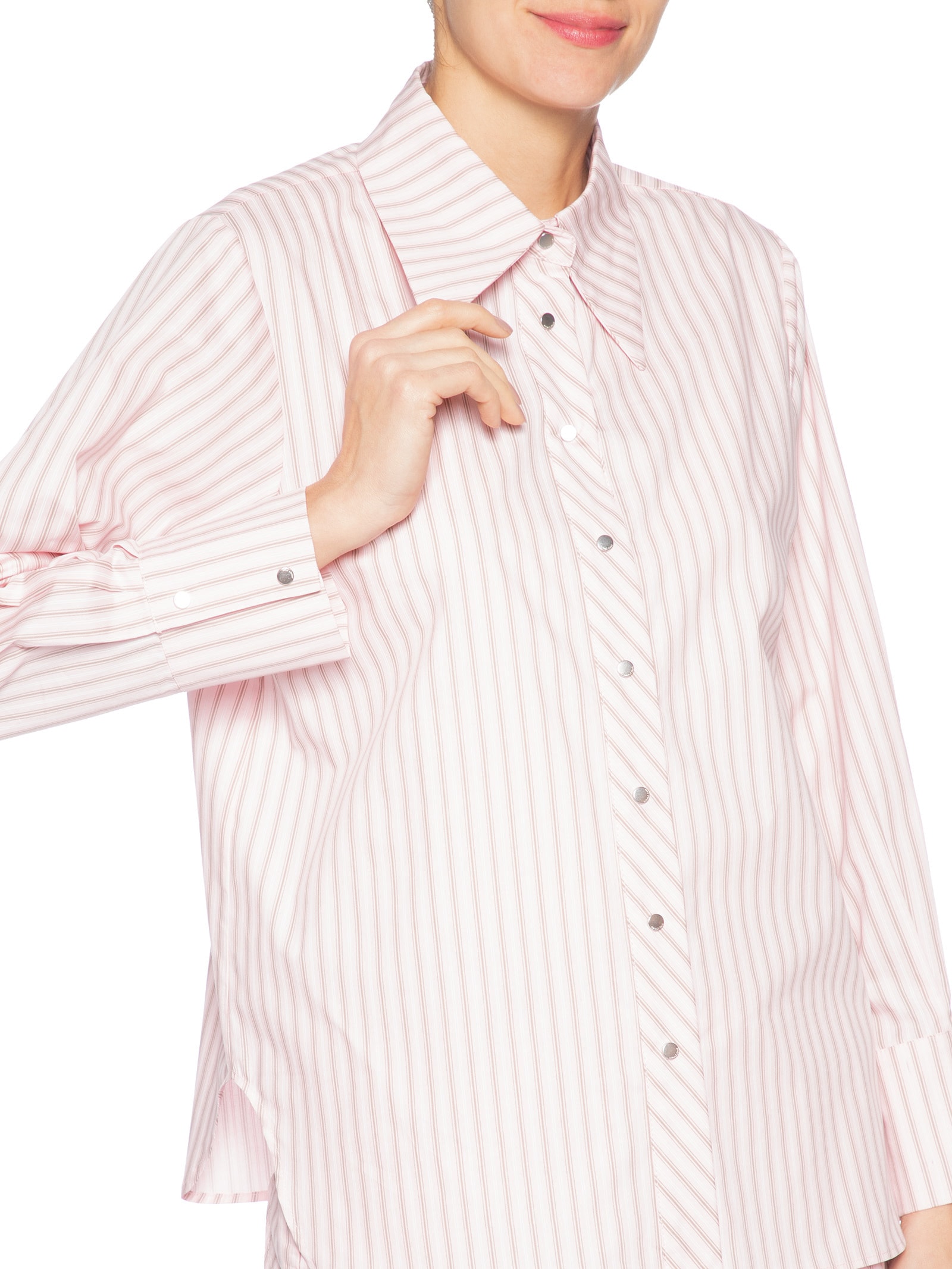 Camisa Feminina De Botão Manga Longa Fio Tinto Rosa Animale Jeans