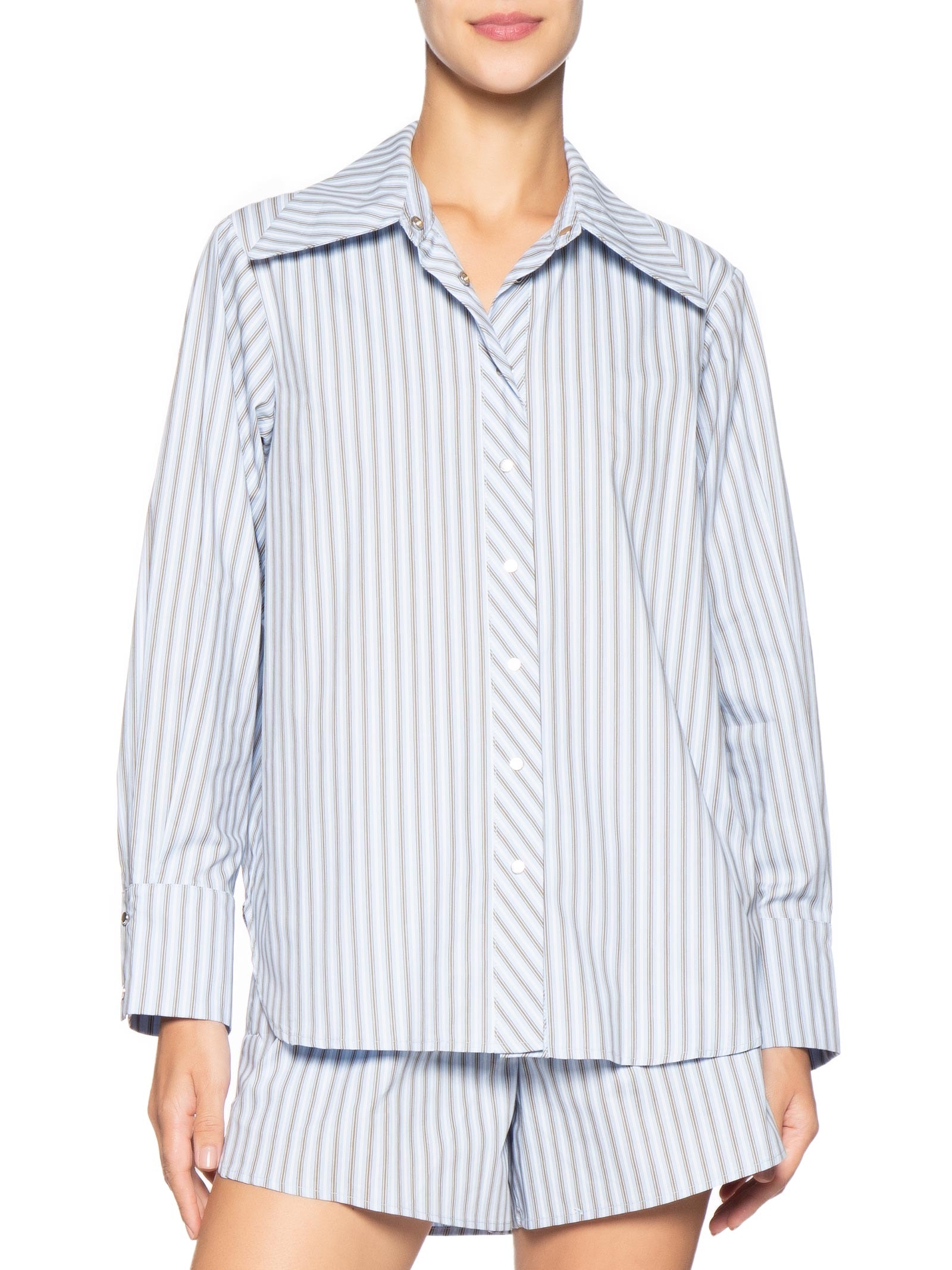 Camisa Feminina de Botão Ml Fio Tinto– Azul Animale Jeans