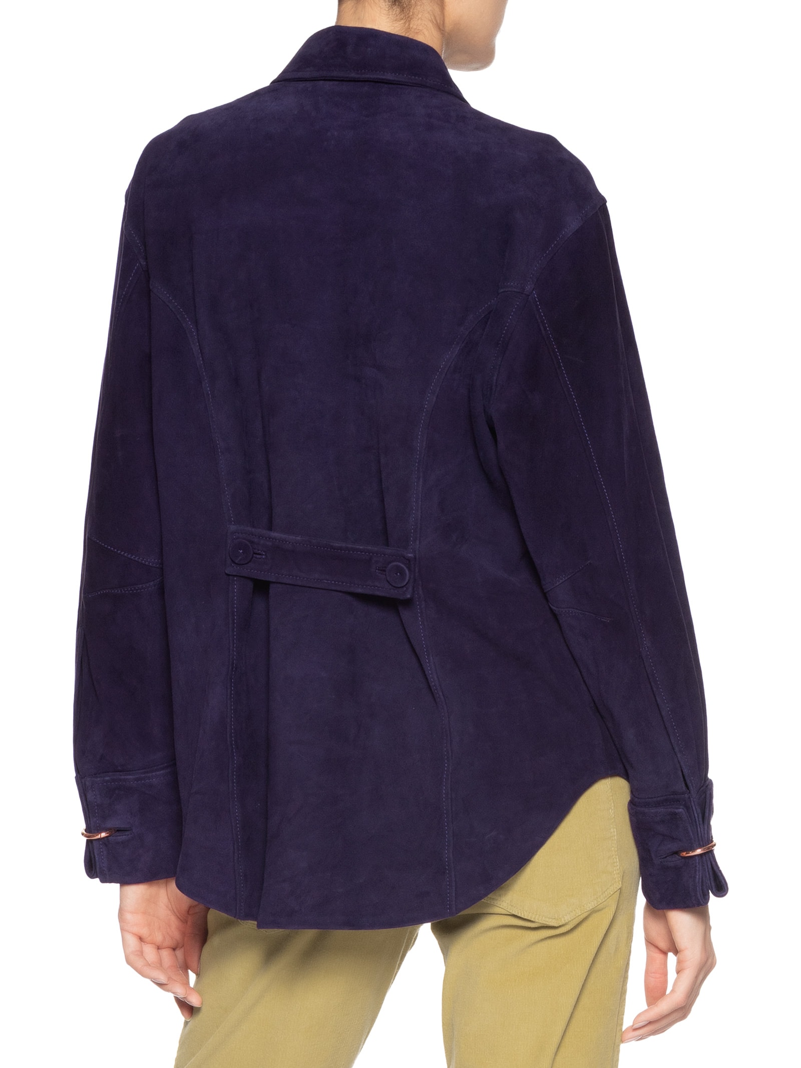 Camisa Feminina De Chamois Punho Dobrado Azul Animale