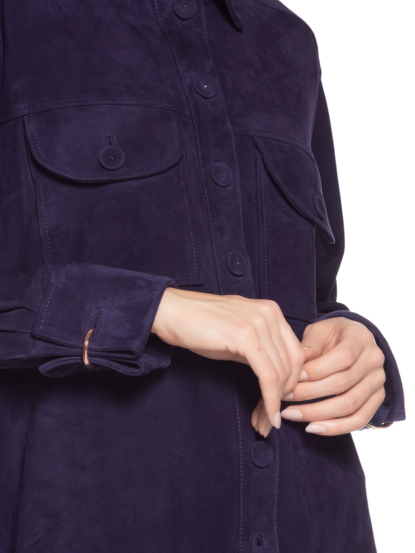 Camisa Feminina De Chamois Punho Dobrado Azul Animale