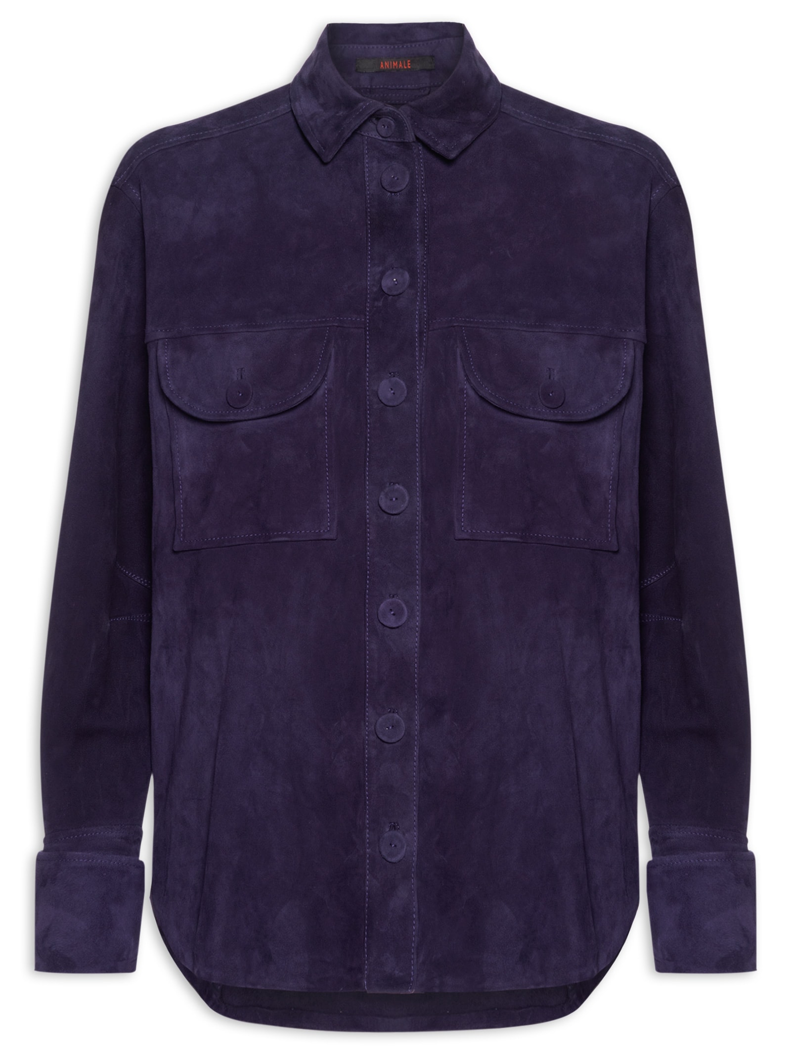 Camisa Feminina De Chamois Punho Dobrado Azul Animale