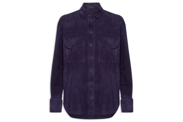 Camisa Feminina De Chamois Punho Dobrado - Azul