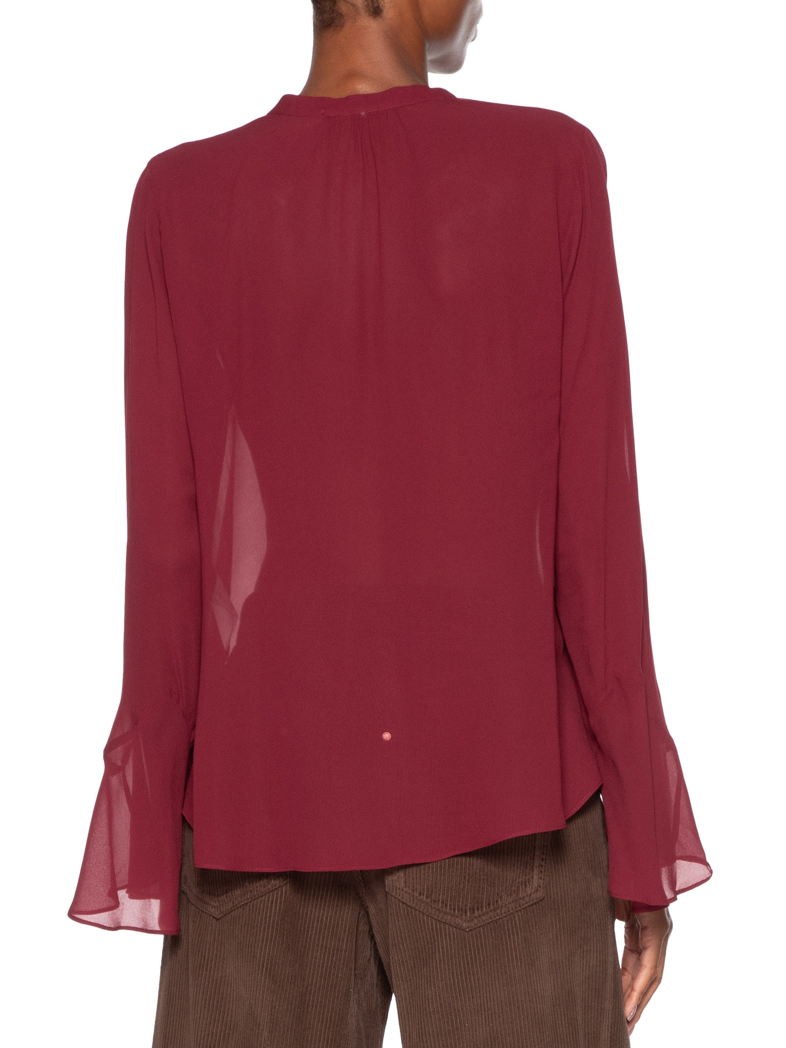 Camisa Feminina De Georgette Manga Longa Nesga Vermelho Animale