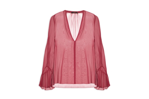 Camisa Feminina De Georgette Manga Longa Nesga - Vermelho