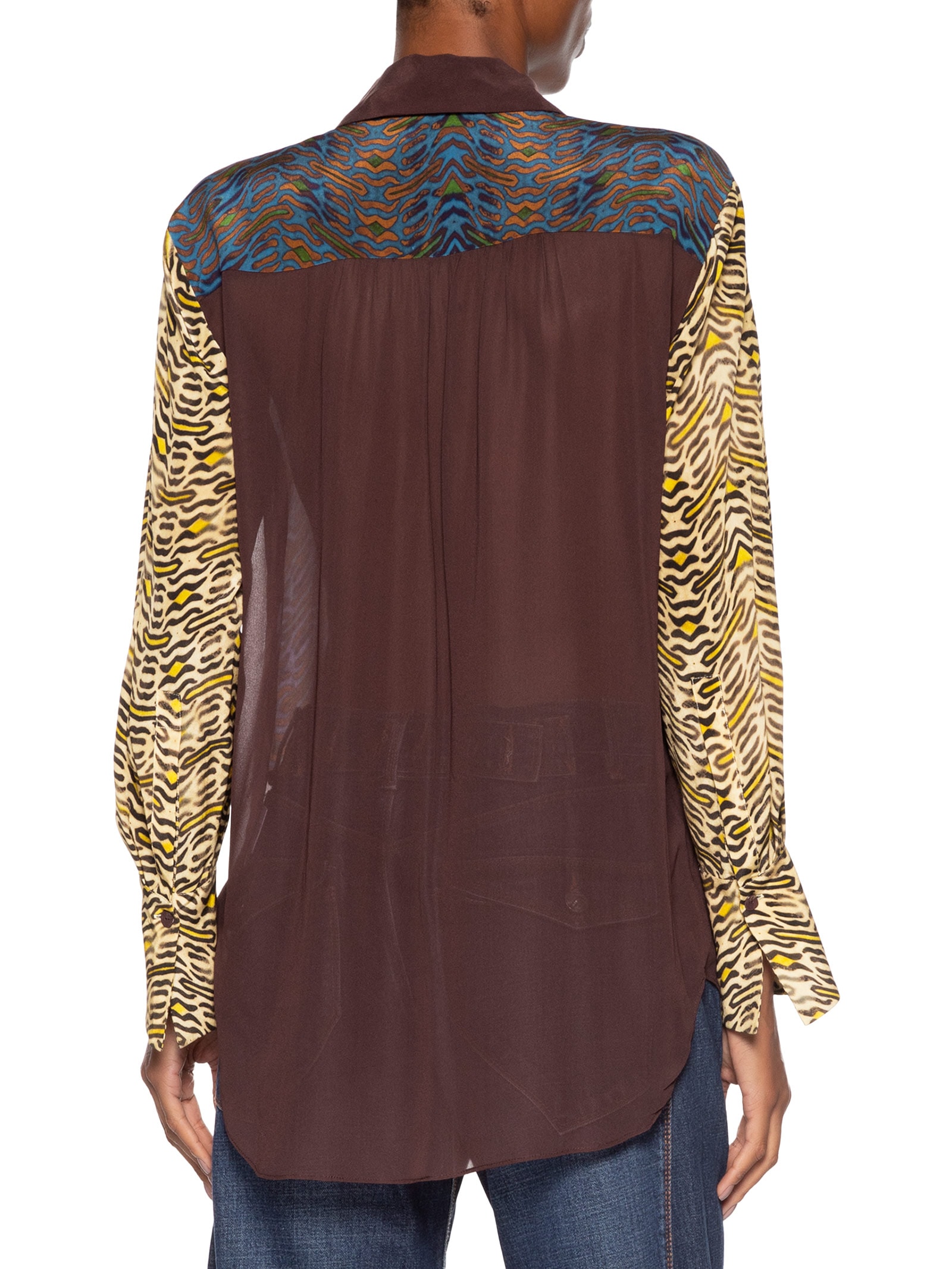 Camisa Feminina De Seda e Georgete Estampada Manga Longa Animal Print Animale