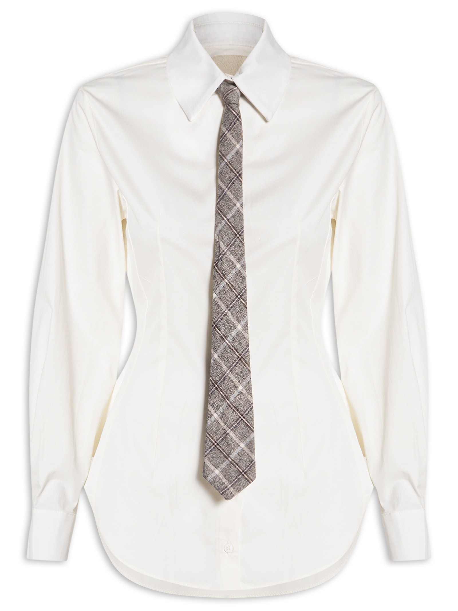Camisa Feminina De Tricoline Com Gravata Off White Lança Perfume