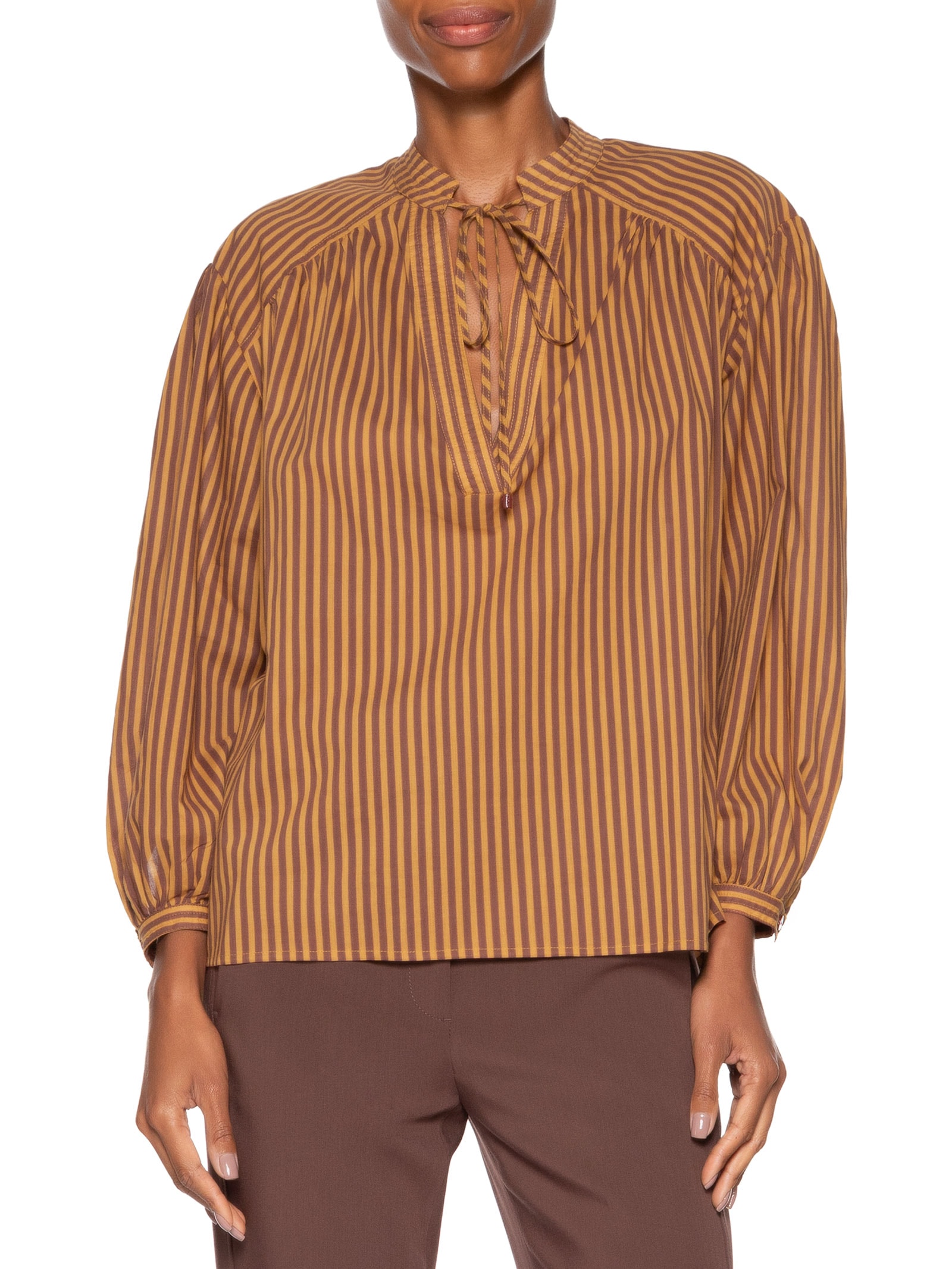 Camisa Feminina De Voil De Algodão Listrada Laranja Animale