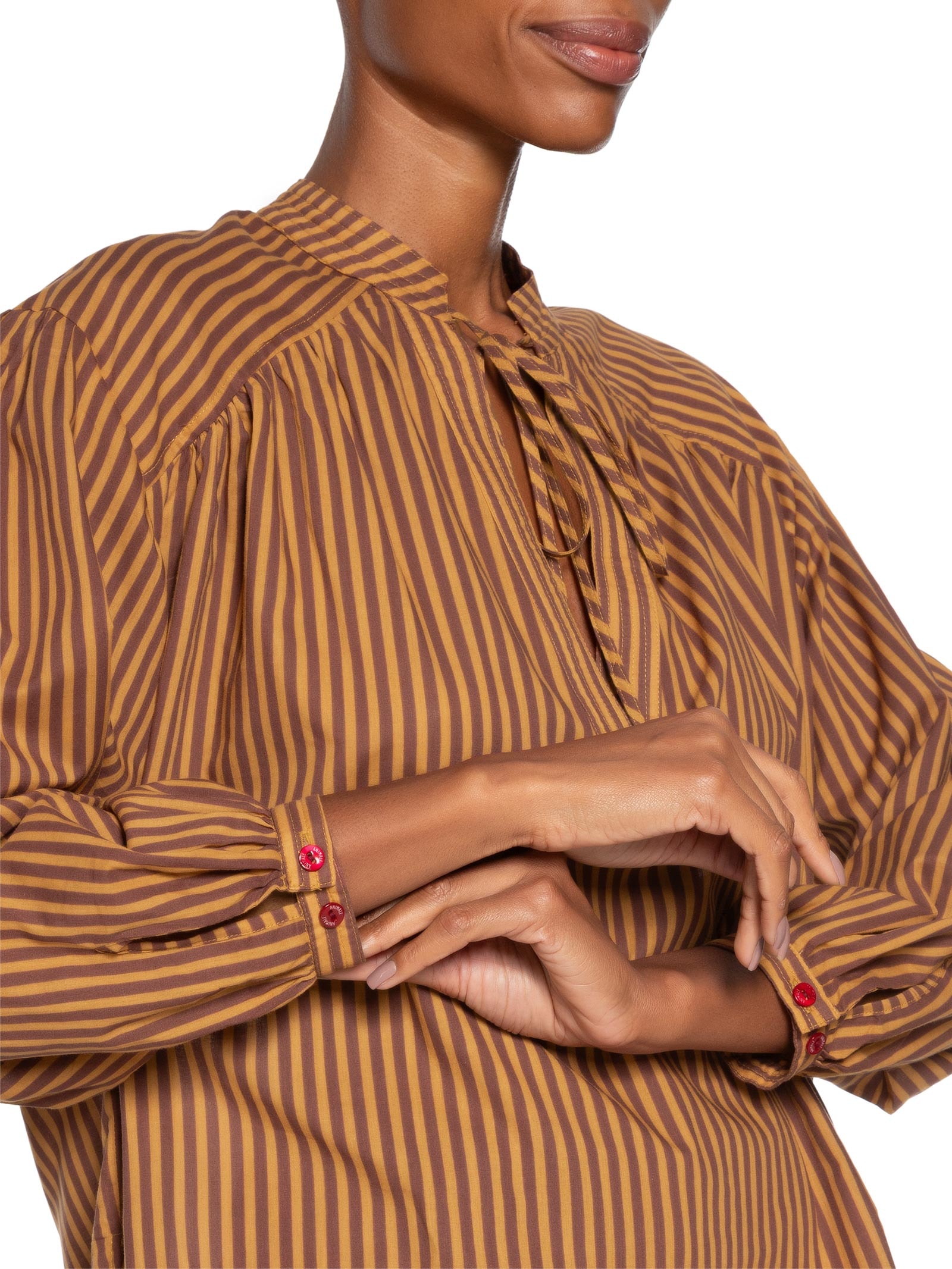 Camisa Feminina De Voil De Algodão Listrada Laranja Animale