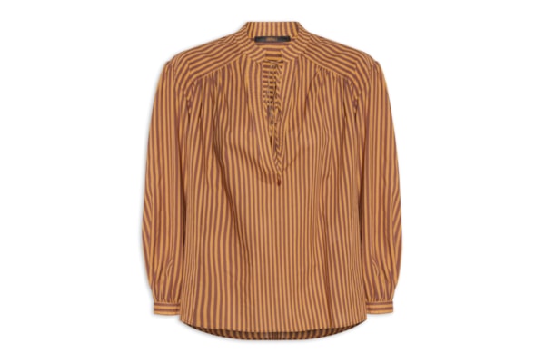 Camisa Feminina De Voil De Algodão Listrada - Laranja